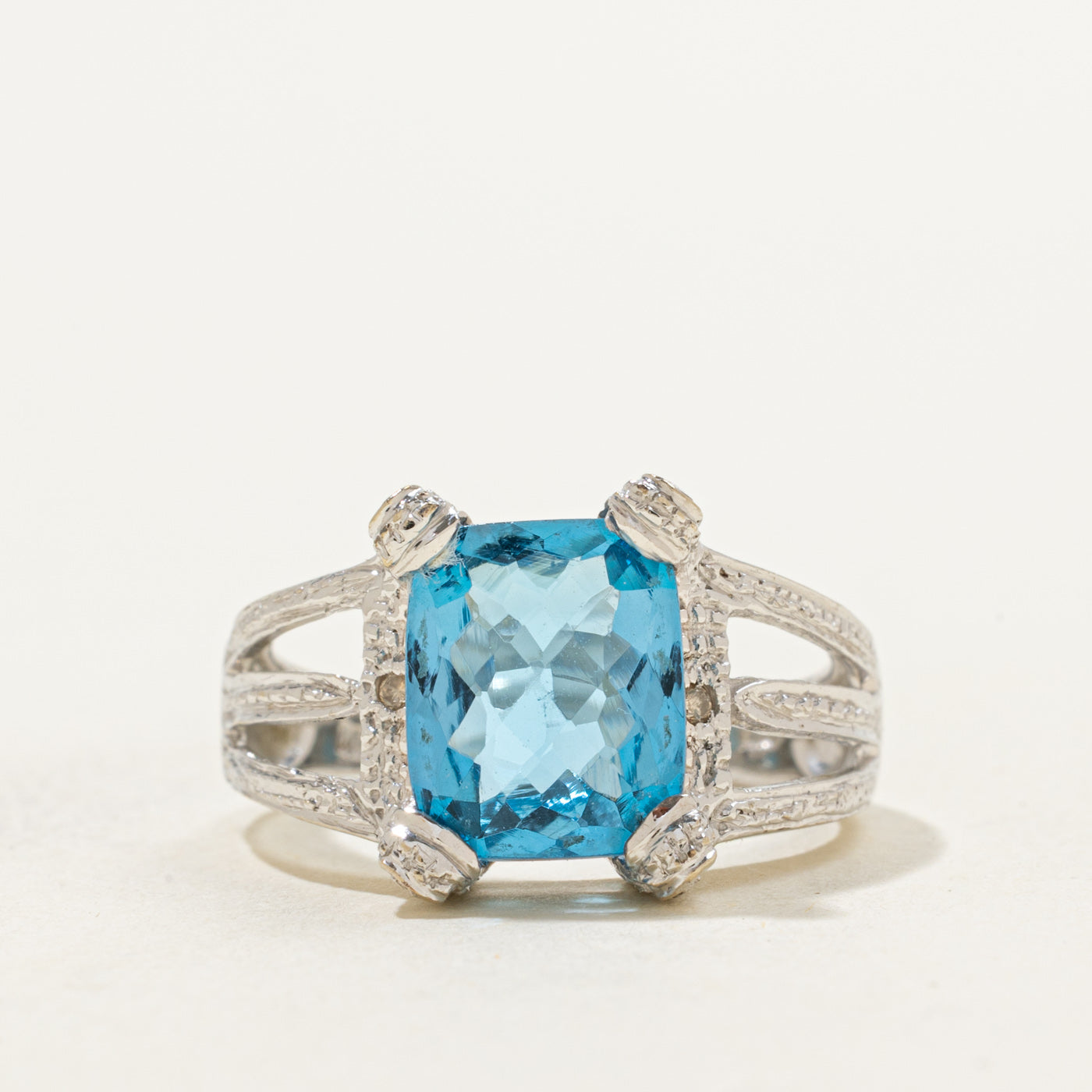Blue Topaz & Diamond Cocktail Ring | 3.50ct, 0.01ctw | SZ 6.75 |