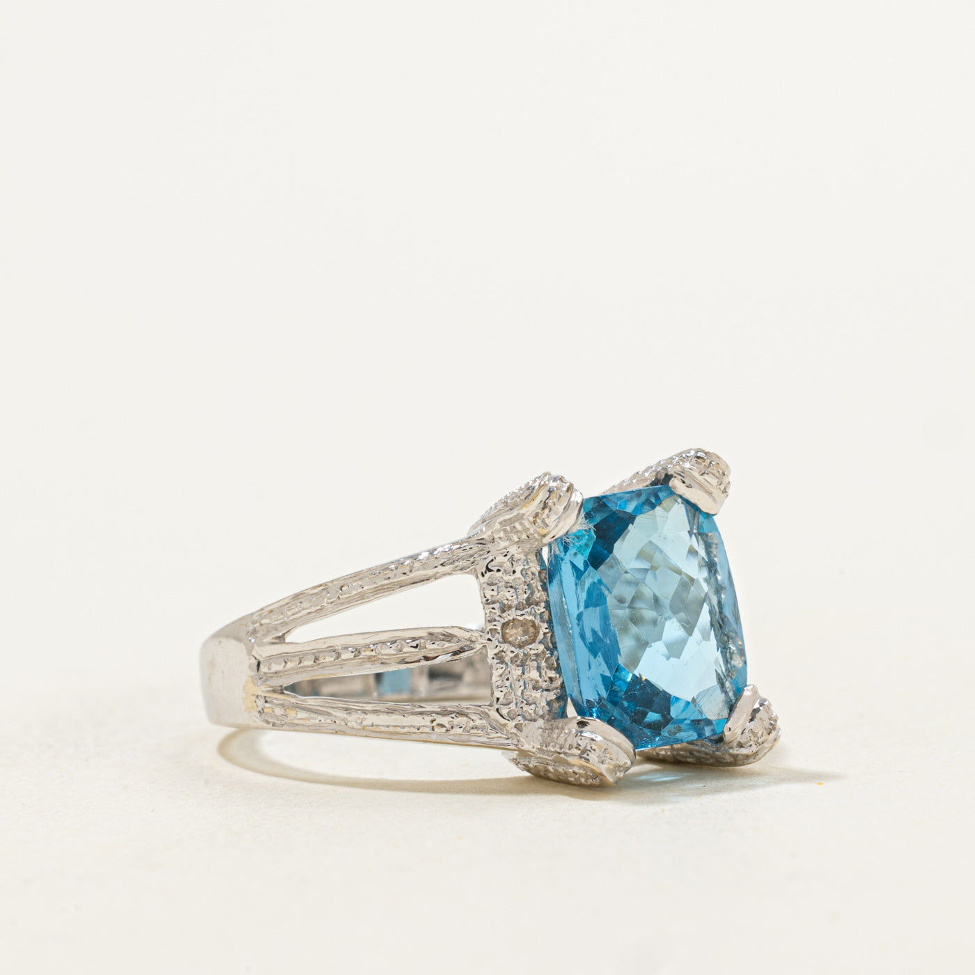 Blue Topaz & Diamond Cocktail Ring | 3.50ct, 0.01ctw | SZ 6.75 |