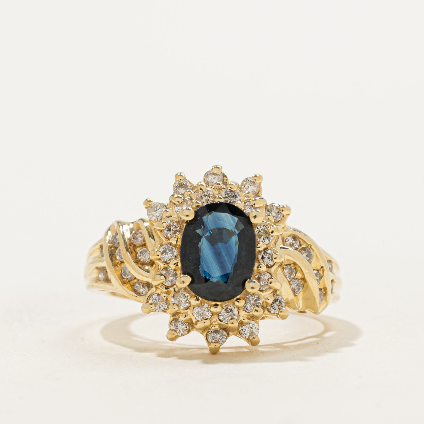 Blue Sapphire & Diamond Bypass Halo Ring | 1.18ct, 0.40ctw | SZ 7.25 |