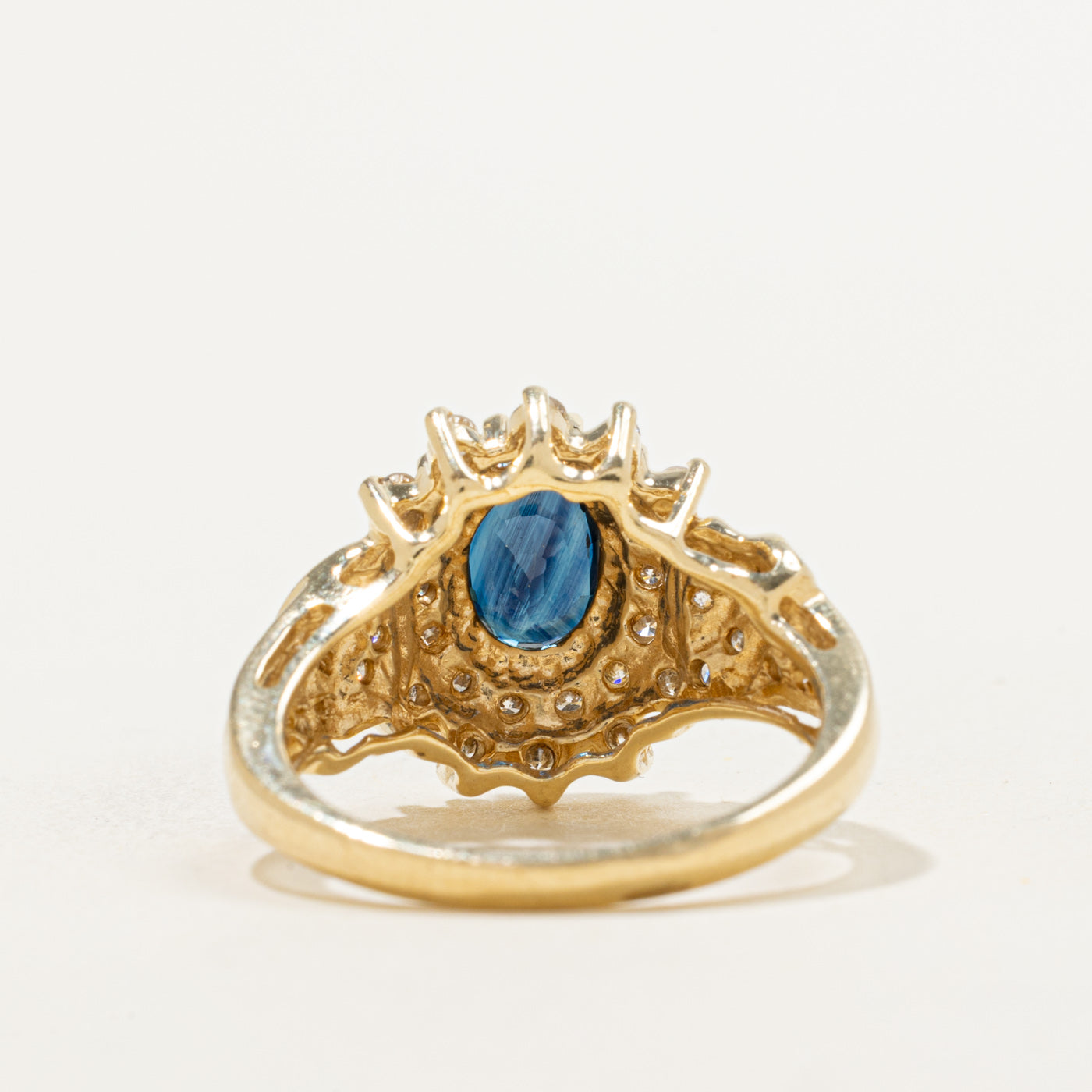 Blue Sapphire & Diamond Bypass Halo Ring | 1.18ct, 0.40ctw | SZ 7.25 |
