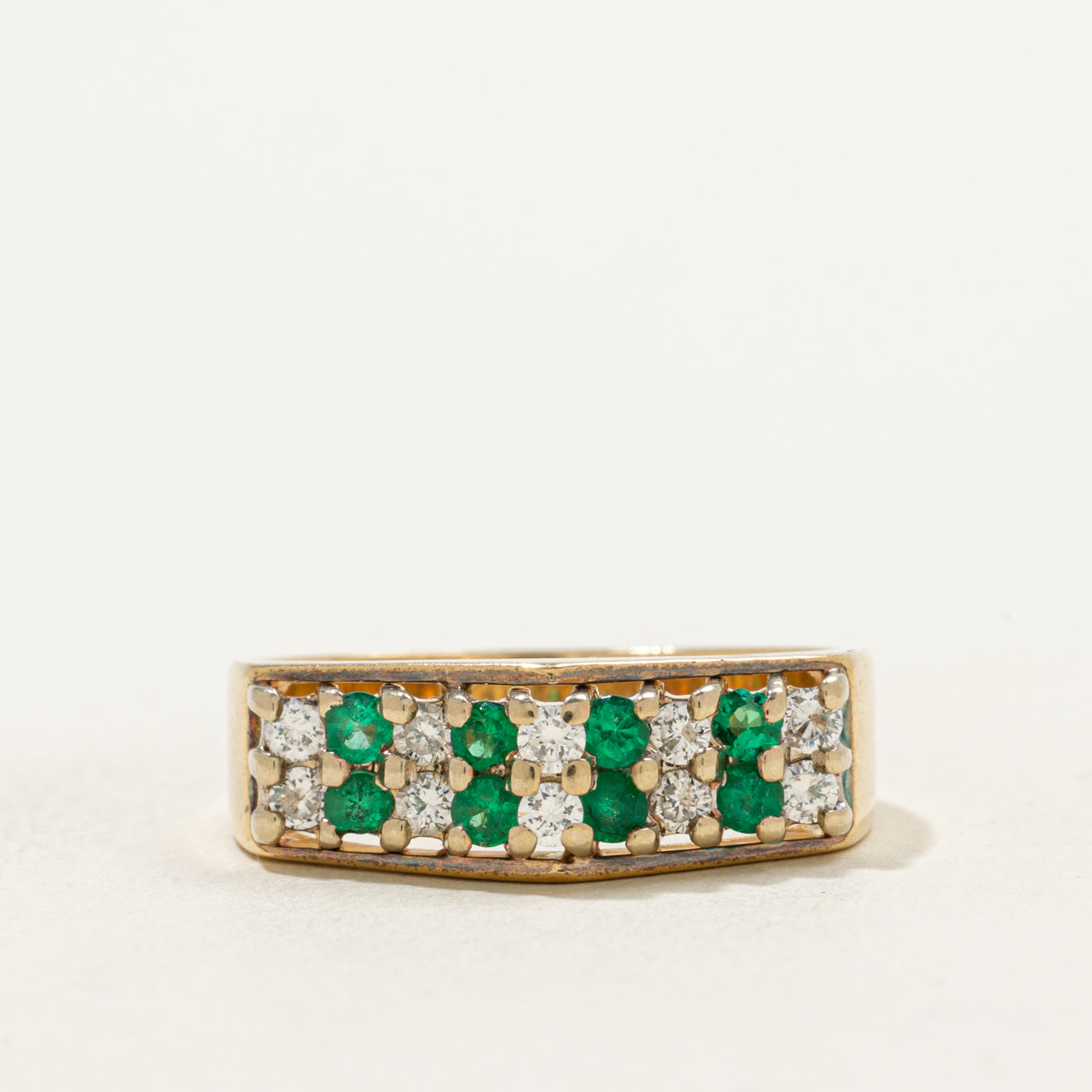 Diamond & Emerald Peaked Ring | 0.22ctw, 0.12ctw | SZ 6.75 |