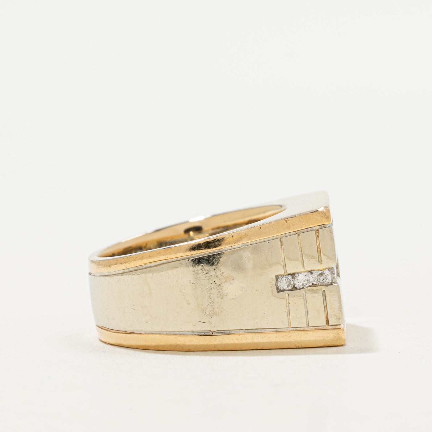 Two Tone Flush Set Diamond Signet Ring | 1.21ctw | SZ 7 |