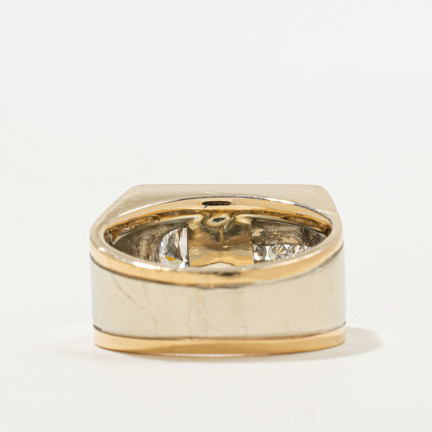 Two Tone Flush Set Diamond Signet Ring | 1.21ctw | SZ 7 |