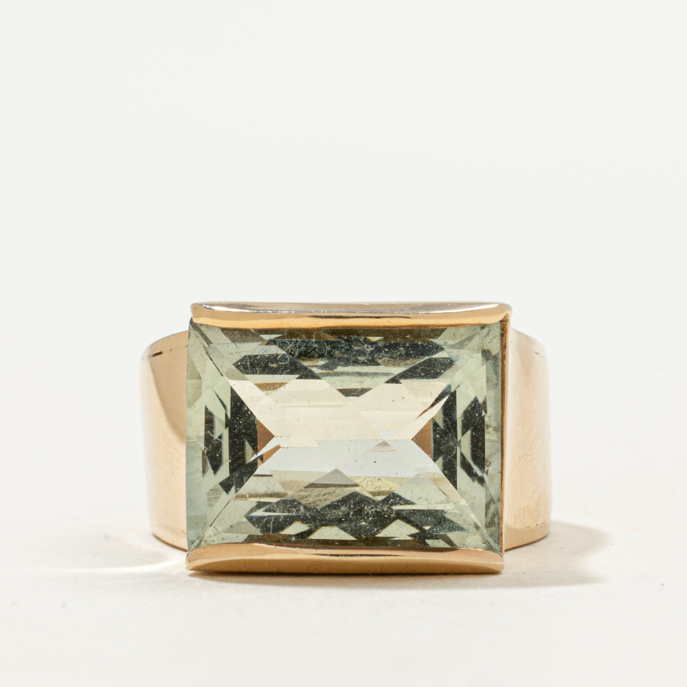 East West Checker Cut Green Amethyst Ring | 11.50ct | SZ 9.5 |