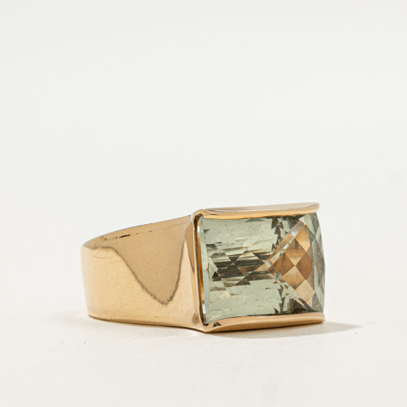 East West Checker Cut Green Amethyst Ring | 11.50ct | SZ 9.5 |