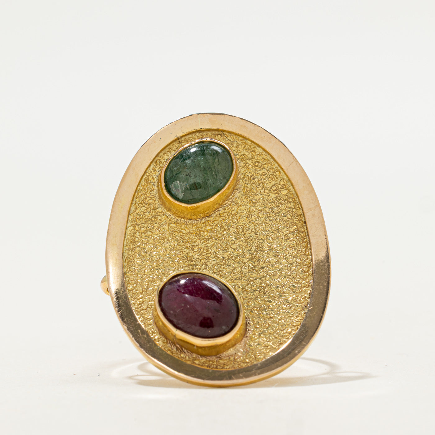 Bezel Set Ruby and Emerald Cabochon Ring | 1.4 ctw, 1.1 ctw| SZ 8.5 |
