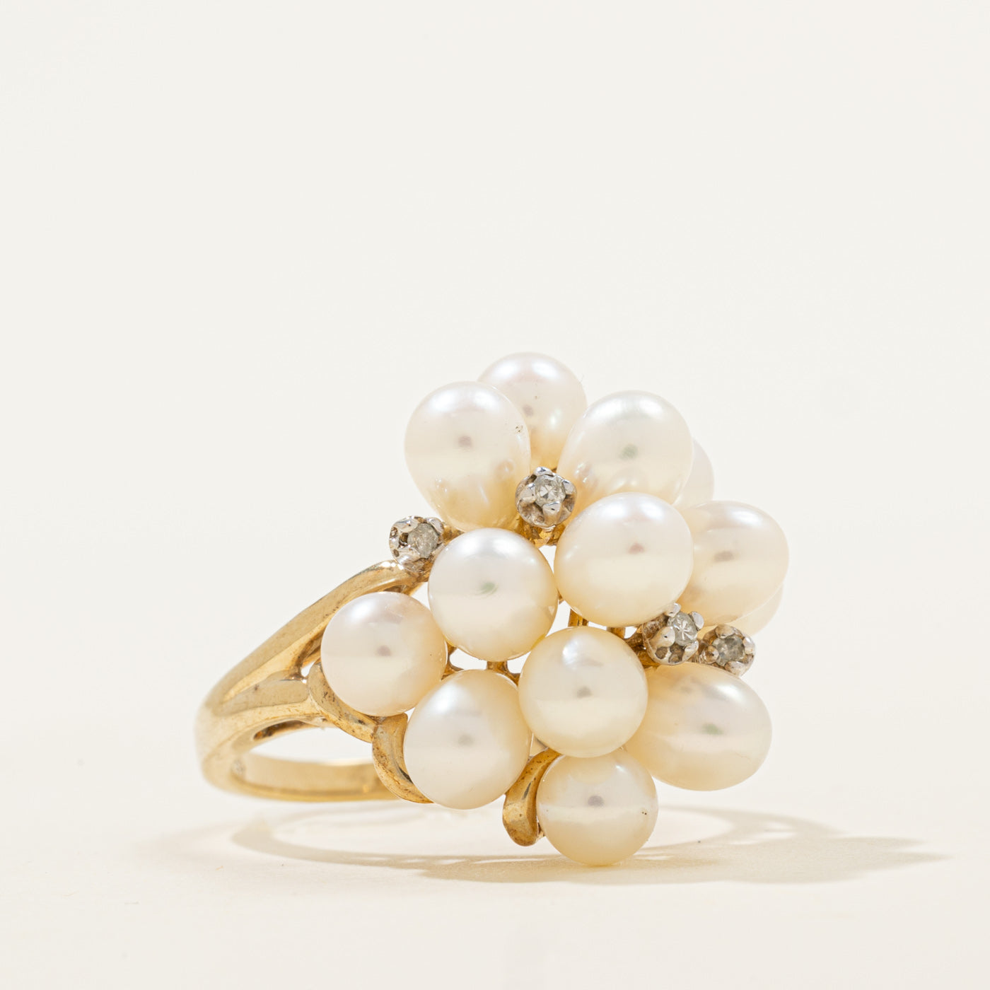 Pearl & Diamond Cocktail Ring | 0.02ctw | SZ 7 |