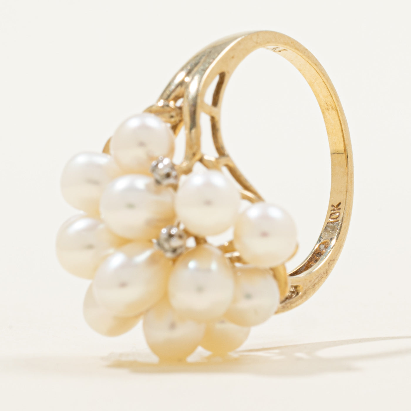 Pearl & Diamond Cocktail Ring | 0.02ctw | SZ 7 |
