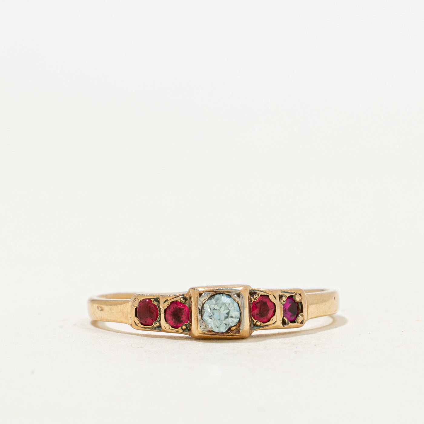 Red Paste & Blue Zircon Ring | 0.12ctw, 0.10ct | SZ 8 |