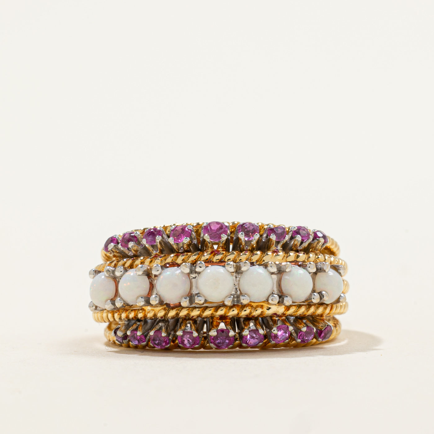 Bague cabochon rubis et opale | 0,72 ct, 0,56 ct | Taille 7,25 | 