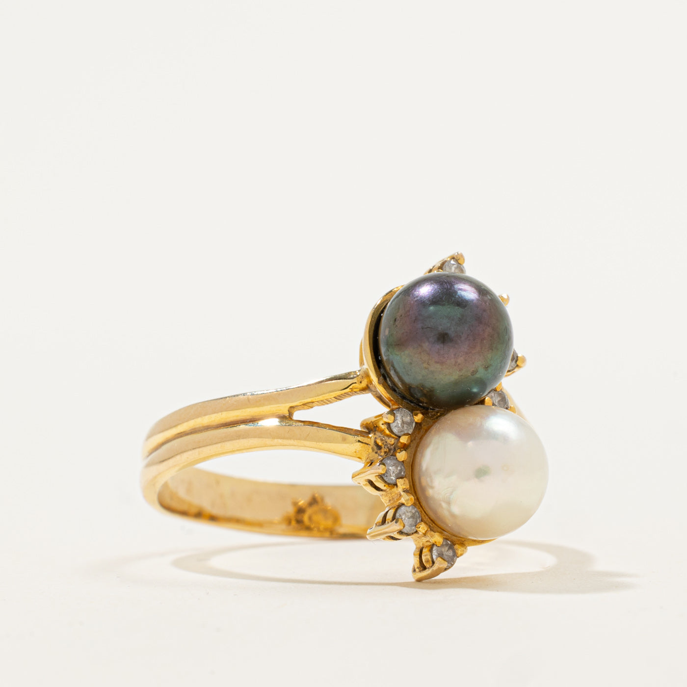 Bague bicolore perle et diamant | 0,08 ct | Taille 10,5 | 