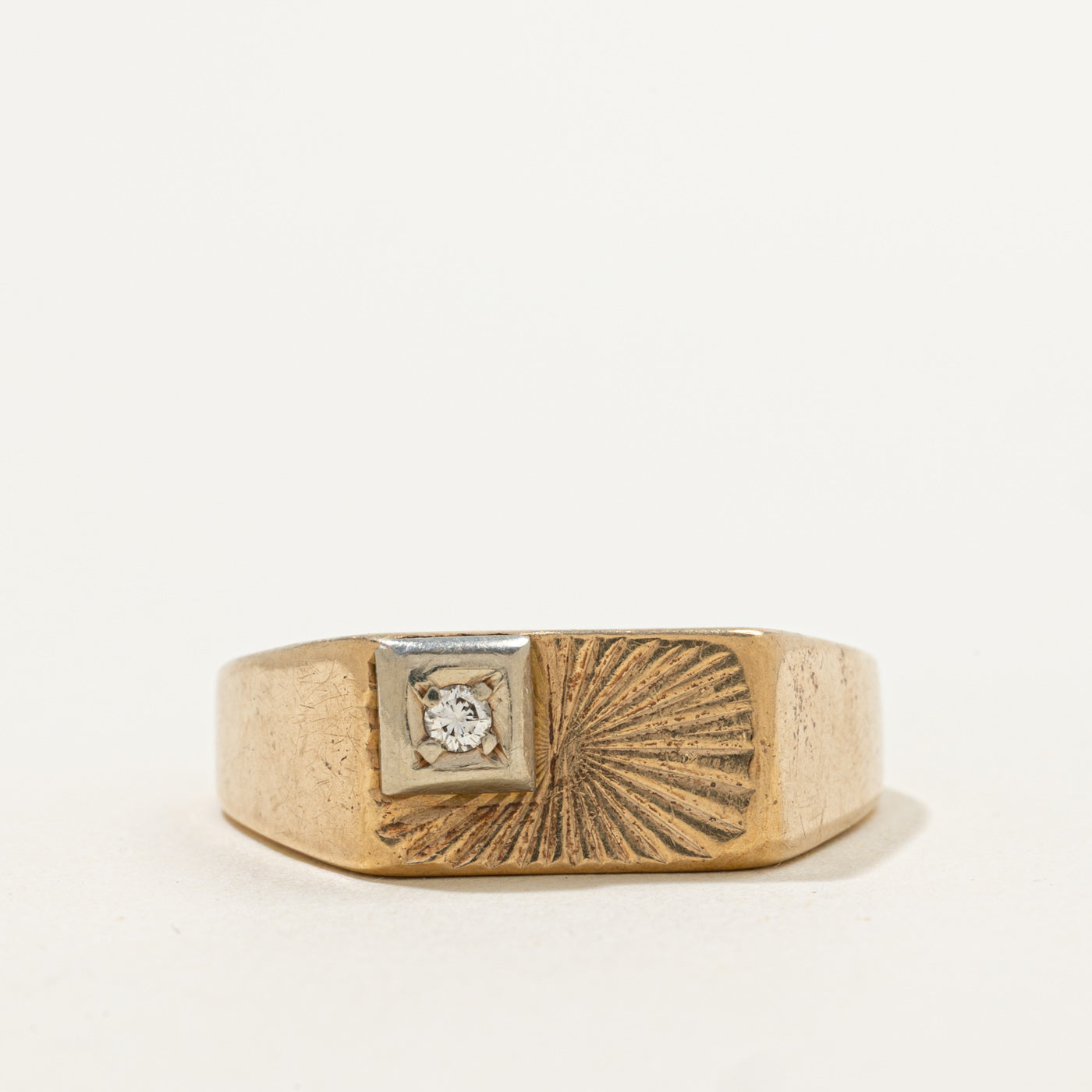 Textured Solitaire Diamond Signet Ring | 0.07ct | SZ 12.5 |