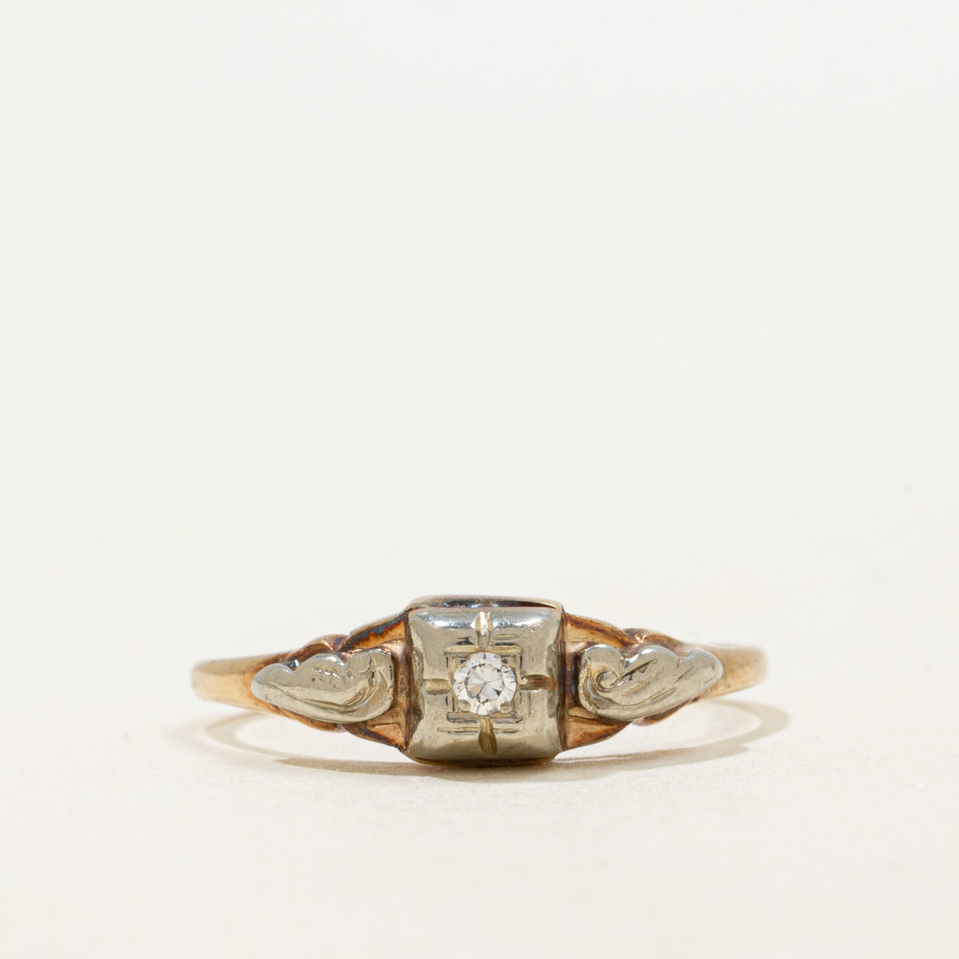 10K Two Tone Gold Diamond Textured Ring | SZ 5.75 |