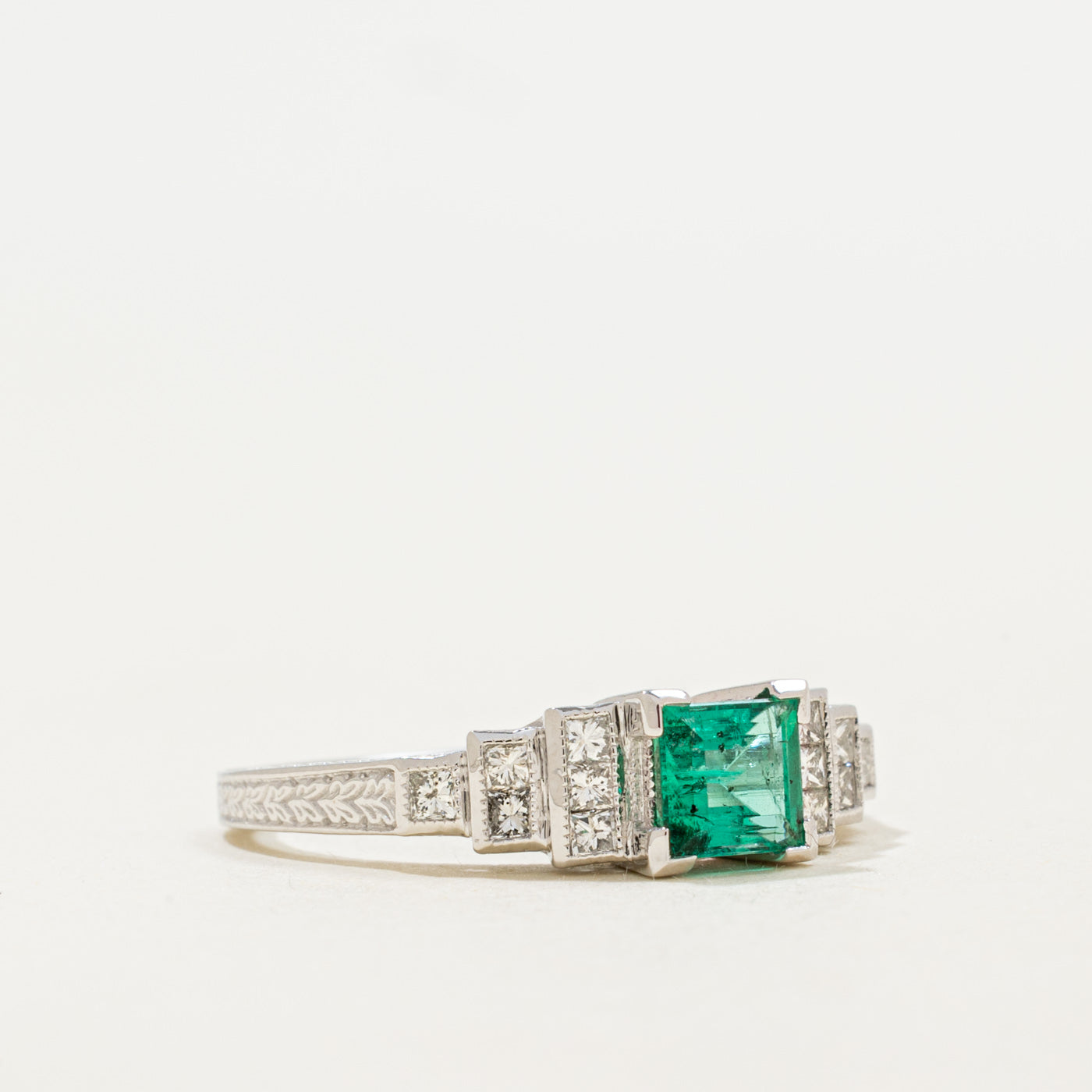 '100 Ways' Art Deco Inspired Emerald & Diamond Ring | 0.65ct, 0.25ctw | 6.75 |