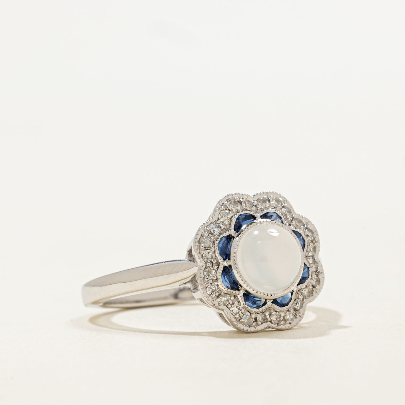 '100 Ways' Art Deco Inspired Moonstone, Sapphire & Diamond Ring | 1.40ctw, 0.10ctw | SZ 6.75 |