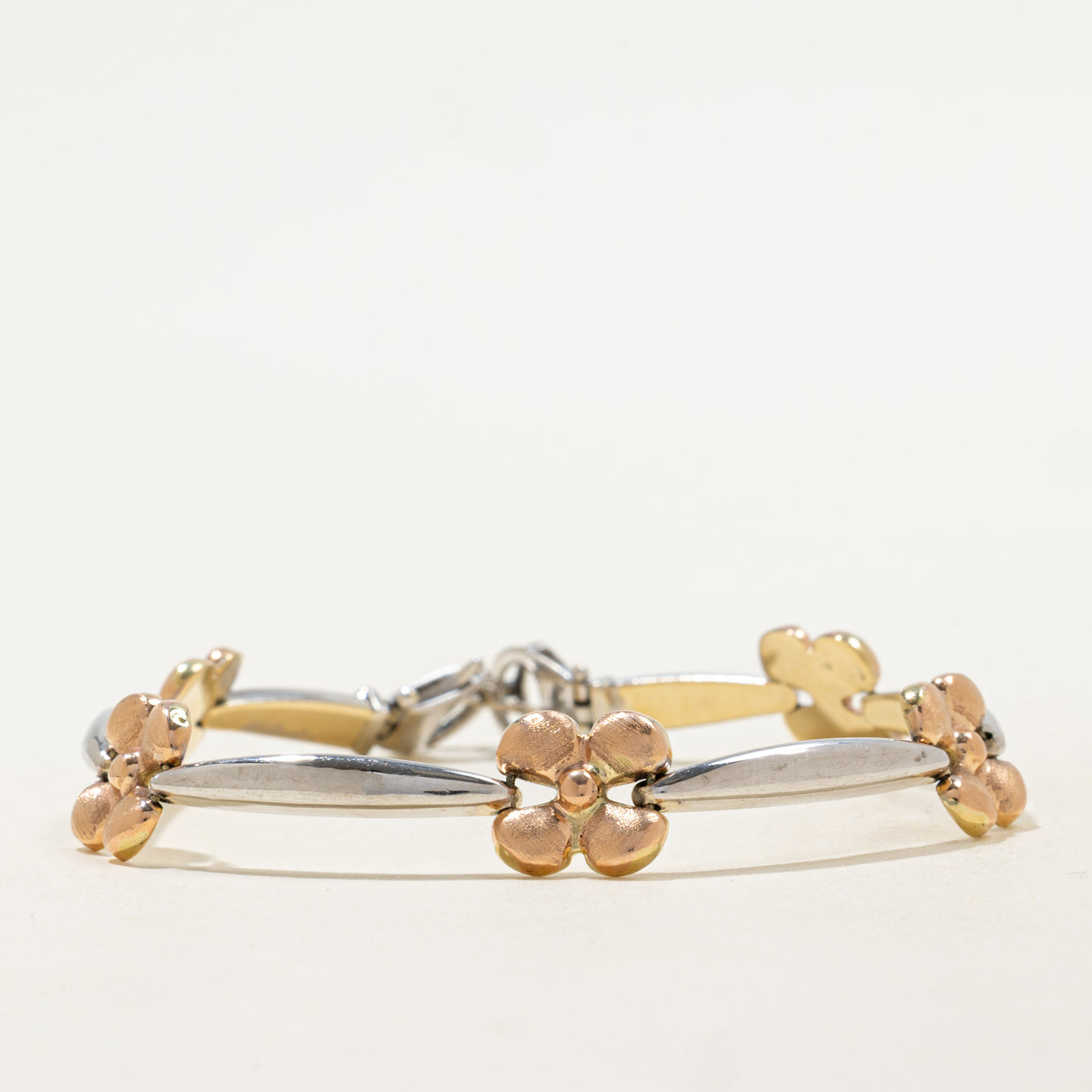 Tri Tone Gold Floral Bracelet | 7" |