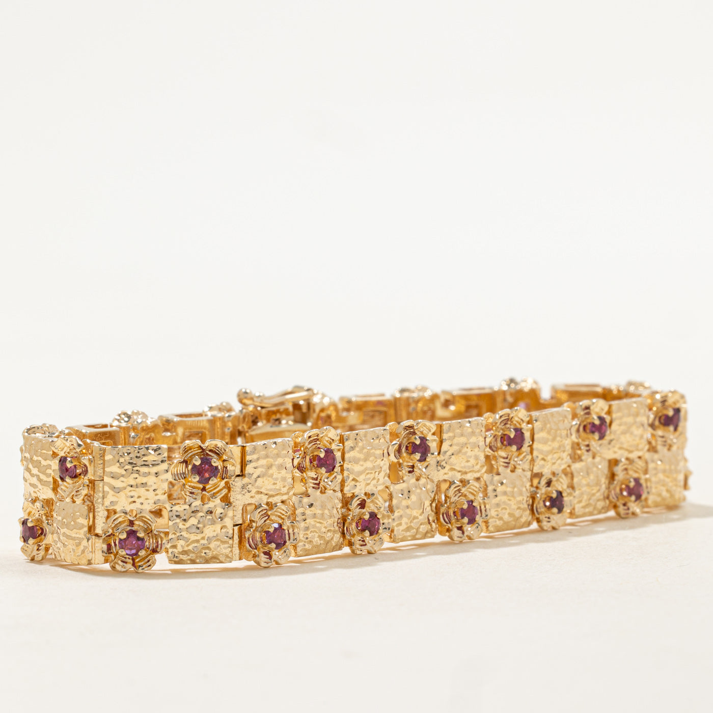 Austrian Crystal Floral Textured Link Bracelet | 0.09ctw | 7.5" |