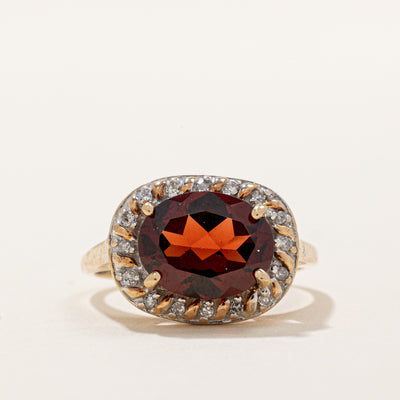 Garnet & Diamond Halo Set Cocktail Ring | 2.50ct, 0.08ctw | SZ 6 |