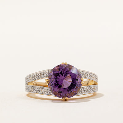 Amethyst & Diamond Cocktail Ring | 5.00ct, 0.04ctw | SZ 9 |