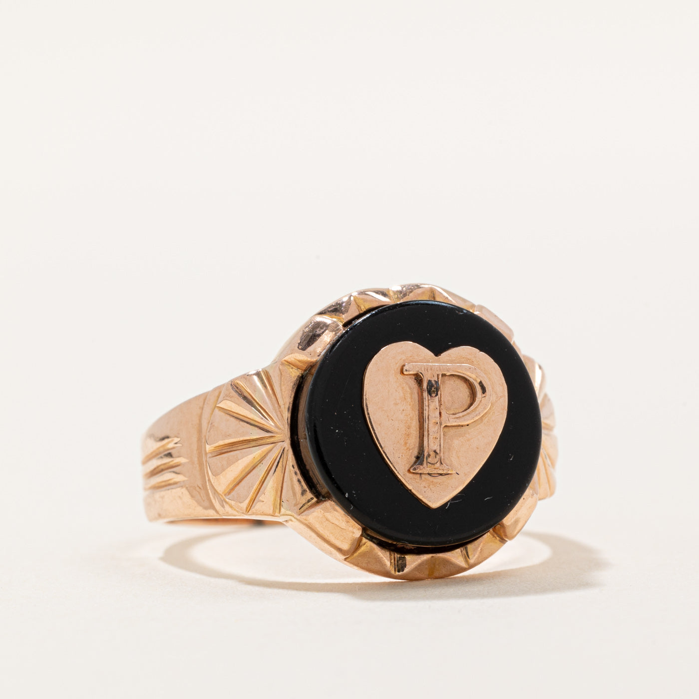 P' Initialed Black Onyx Ring | 3.50ct | SZ 7.5 |
