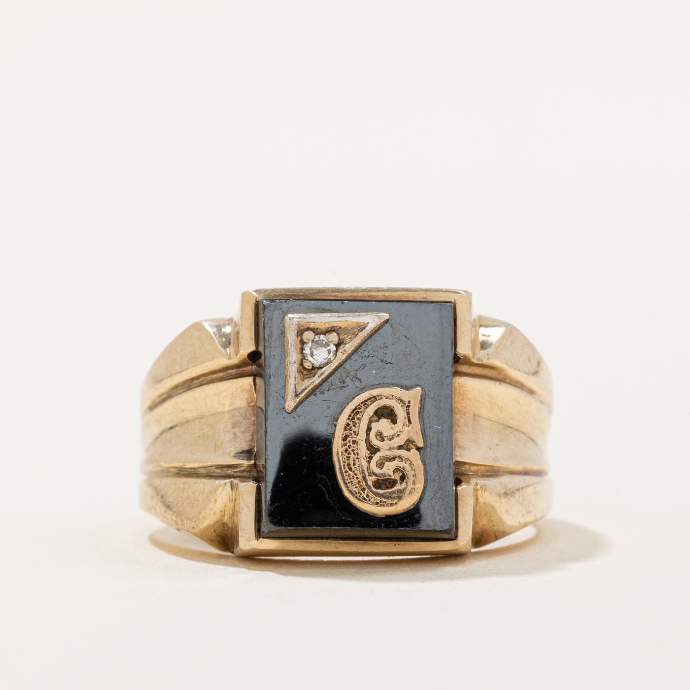 C' Initial Hematite & Diamond Ring | 9.00ct, 0.02ct | SZ 8.25 |