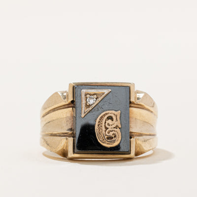 C' Initial Hematite & Diamond Ring | 9.00ct, 0.02ct | SZ 8.25 |