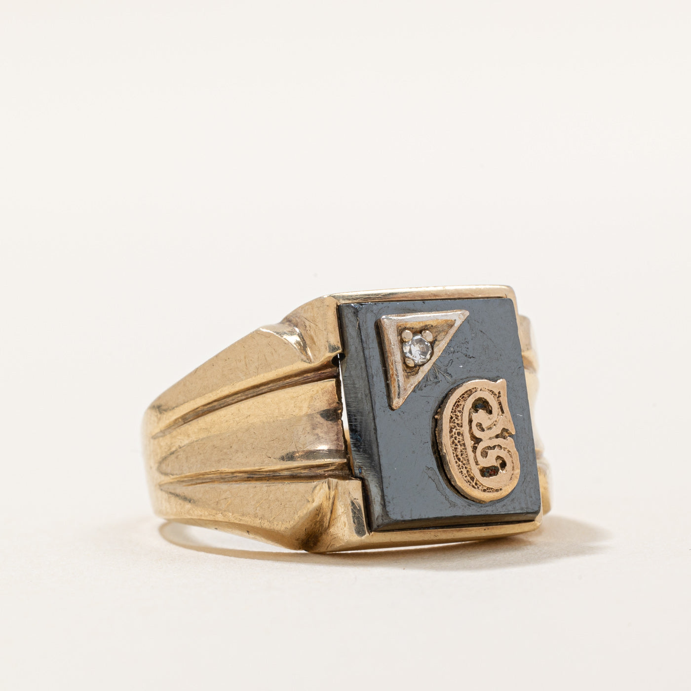 C' Initial Hematite & Diamond Ring | 9.00ct, 0.02ct | SZ 8.25 |