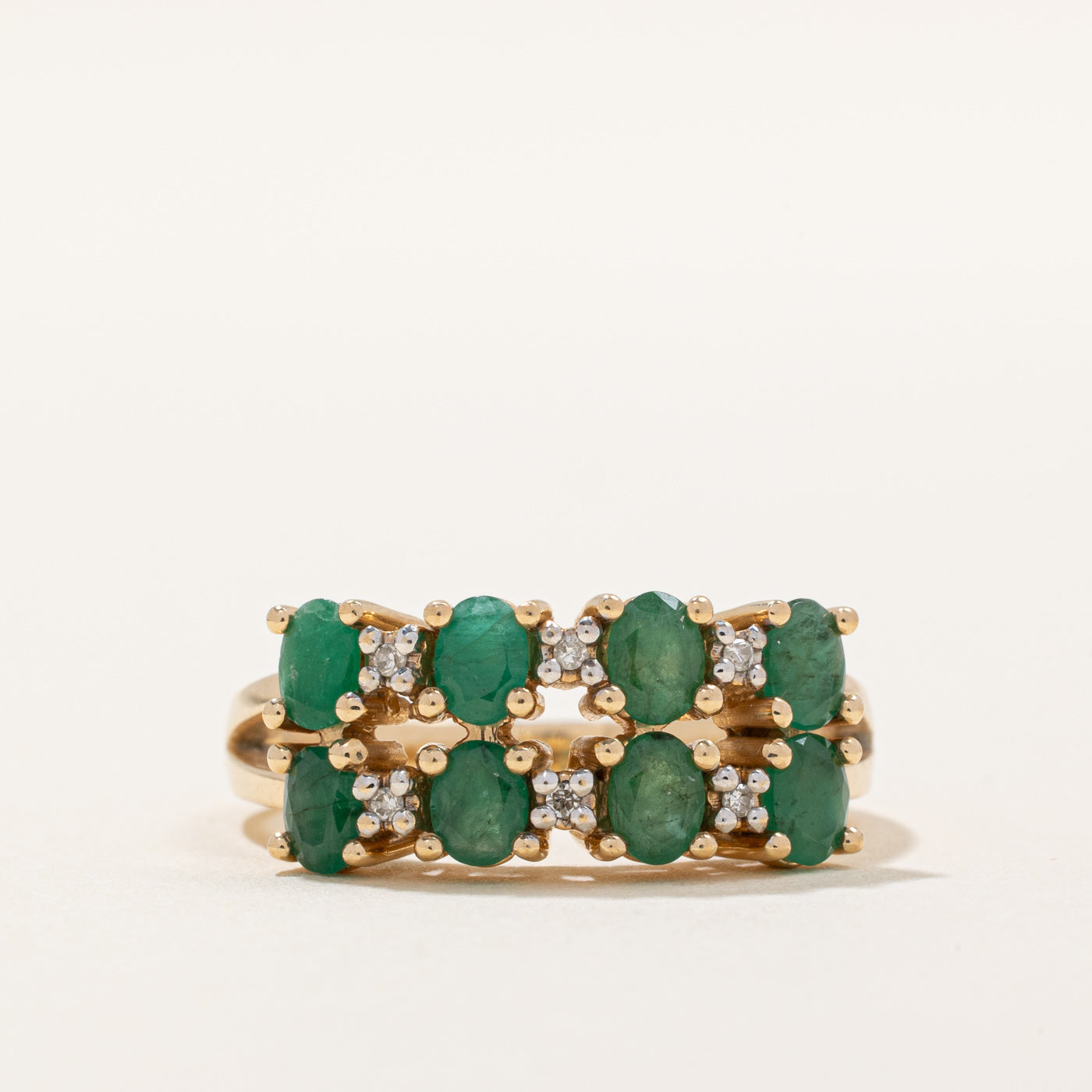 Double Row Emerald & Diamond Ring | 1.20ctw, 0.03ctw | SZ 7 |