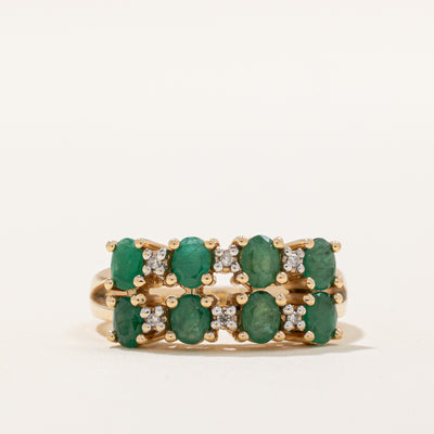 Double Row Emerald & Diamond Ring | 1.20ctw, 0.03ctw | SZ 7 |