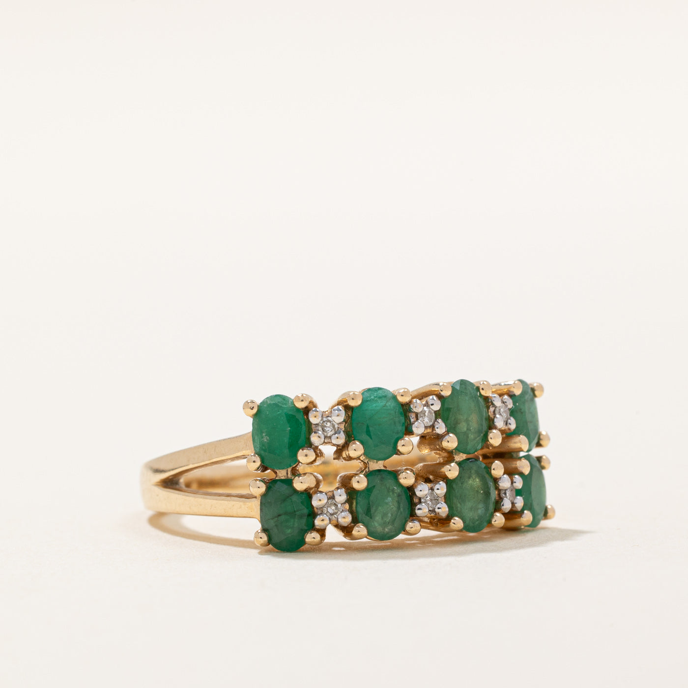 Double Row Emerald & Diamond Ring | 1.20ctw, 0.03ctw | SZ 7 |