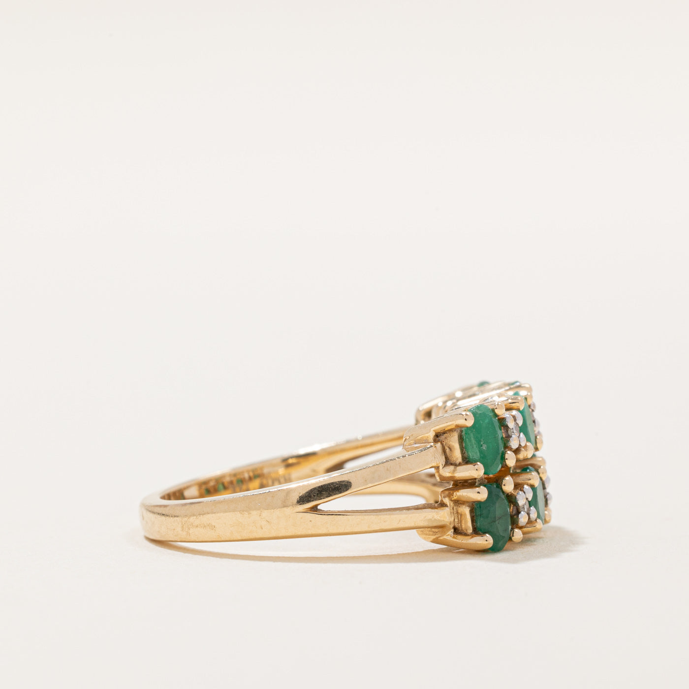 Double Row Emerald & Diamond Ring | 1.20ctw, 0.03ctw | SZ 7 |