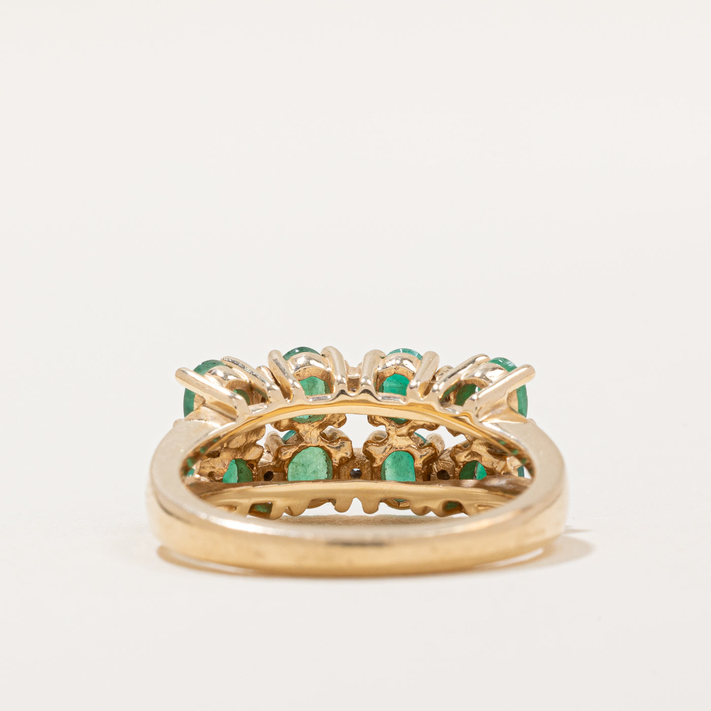 Double Row Emerald & Diamond Ring | 1.20ctw, 0.03ctw | SZ 7 |