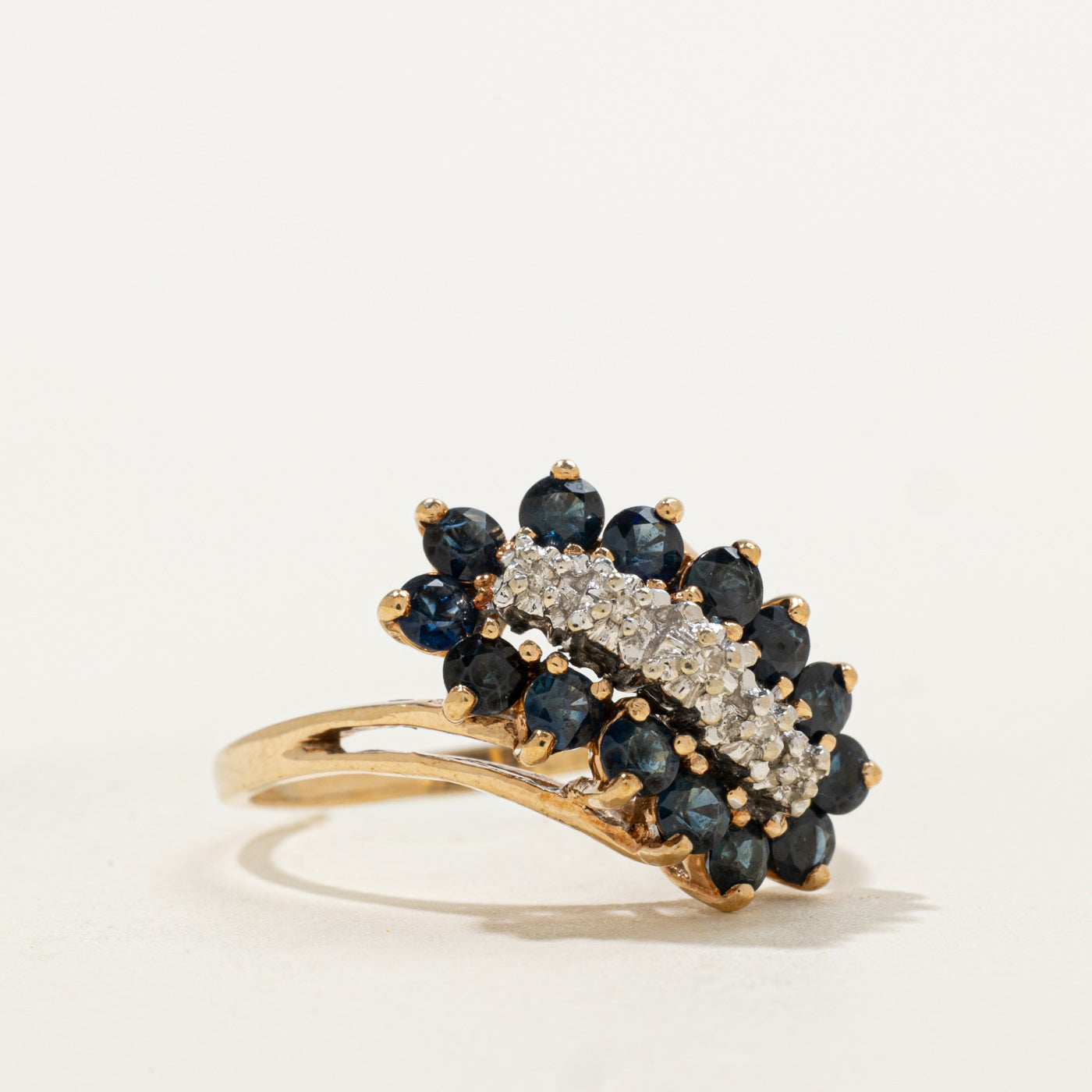 Cascading Blue Sapphire & Diamond Ring | 1.40ctw, 0.05ctw | SZ 8.5 |