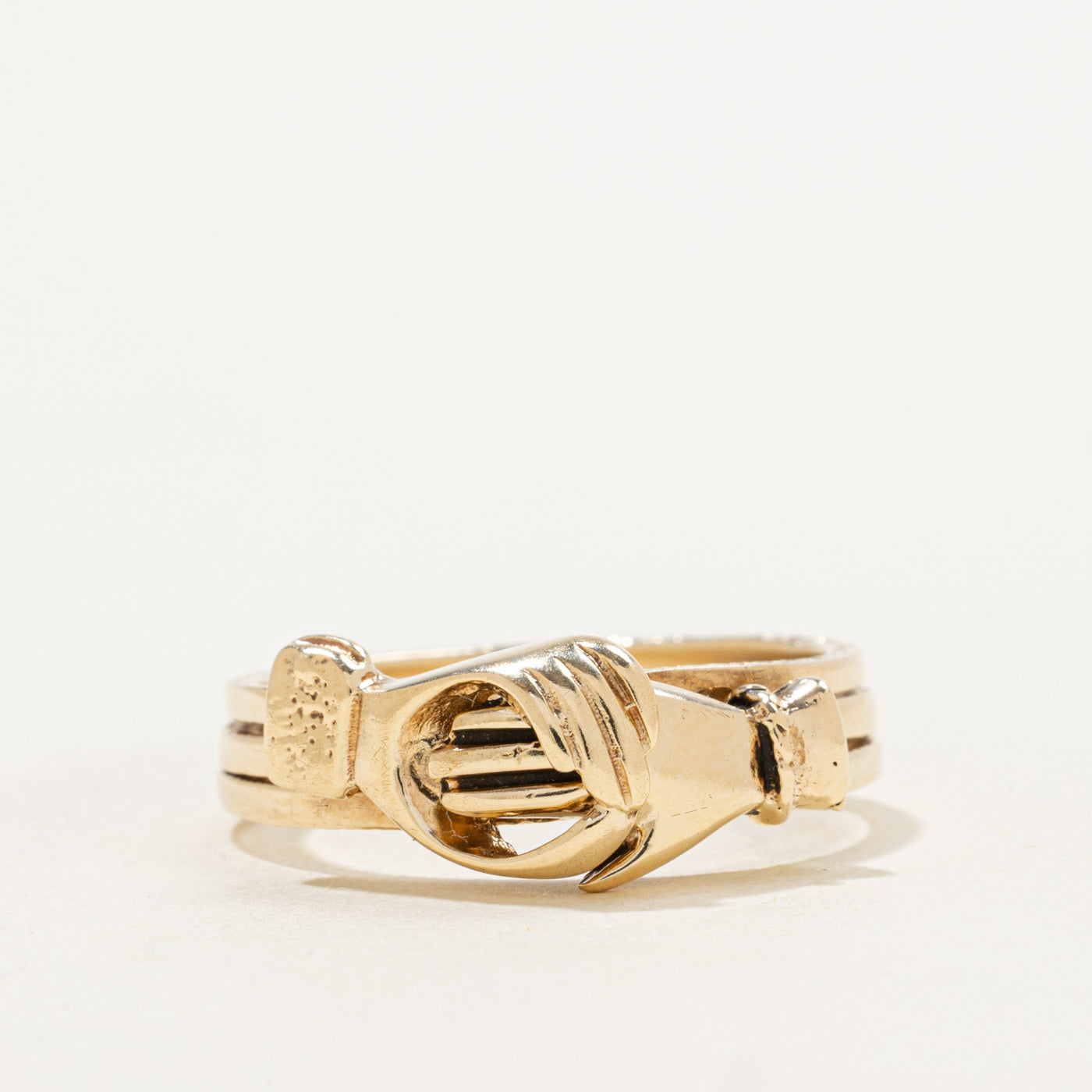 Antique 10k Interlocking Gold Gimmel Ring with Hands & Heart | SZ 9