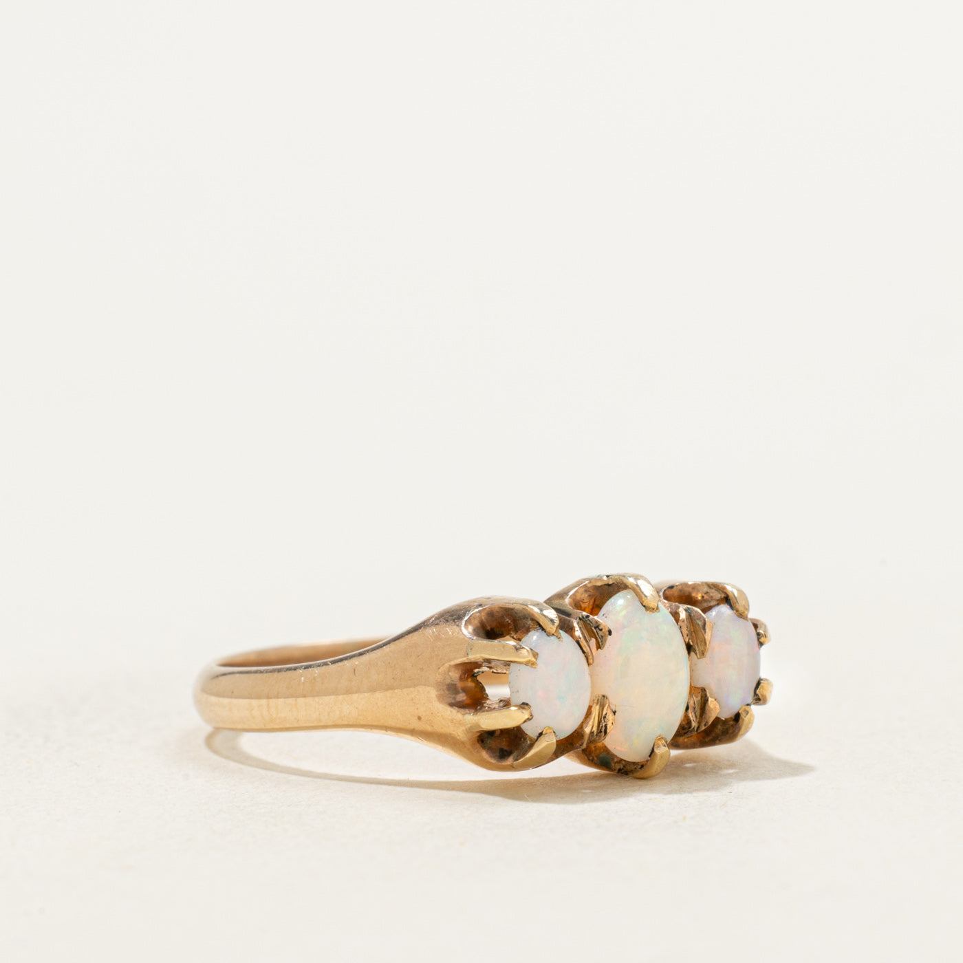 Antique Three Stone Belcher Set Opal Ring | 0.5ctw | SZ. 6.5