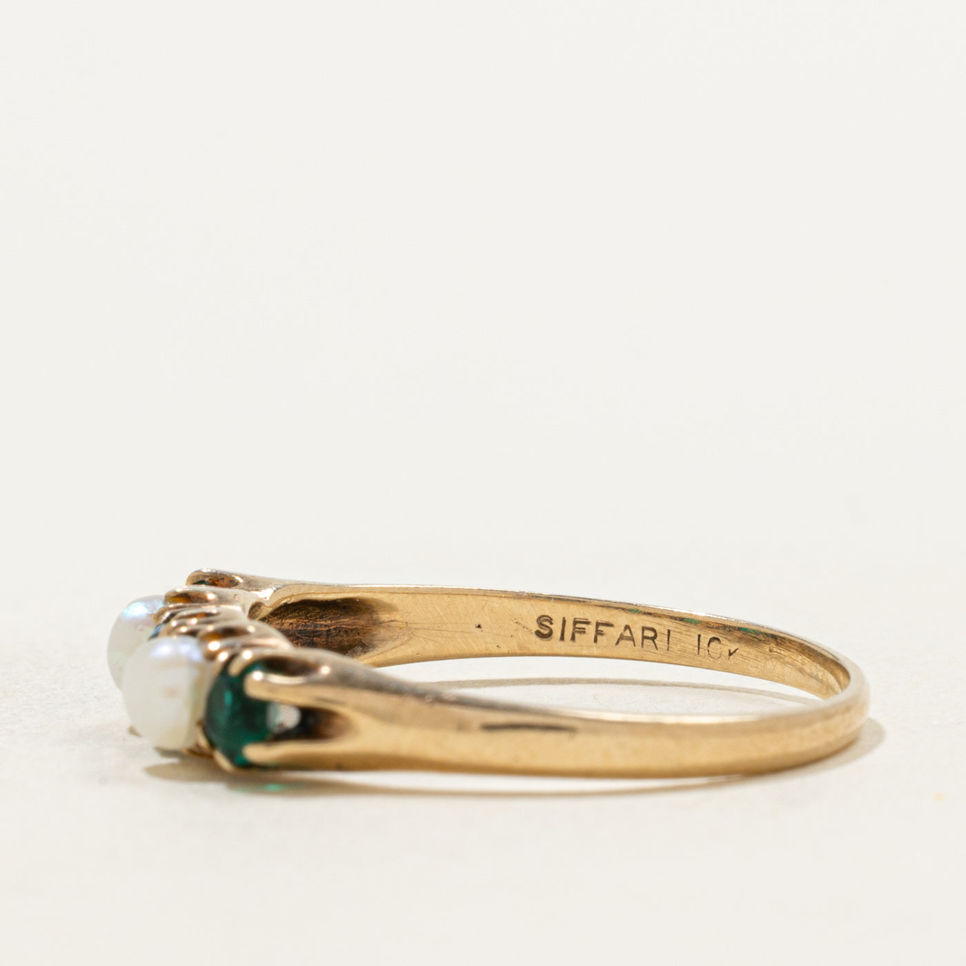 10k Five Stone Pearl & Green Glass Ring | 0.5ctw | SZ 7.75