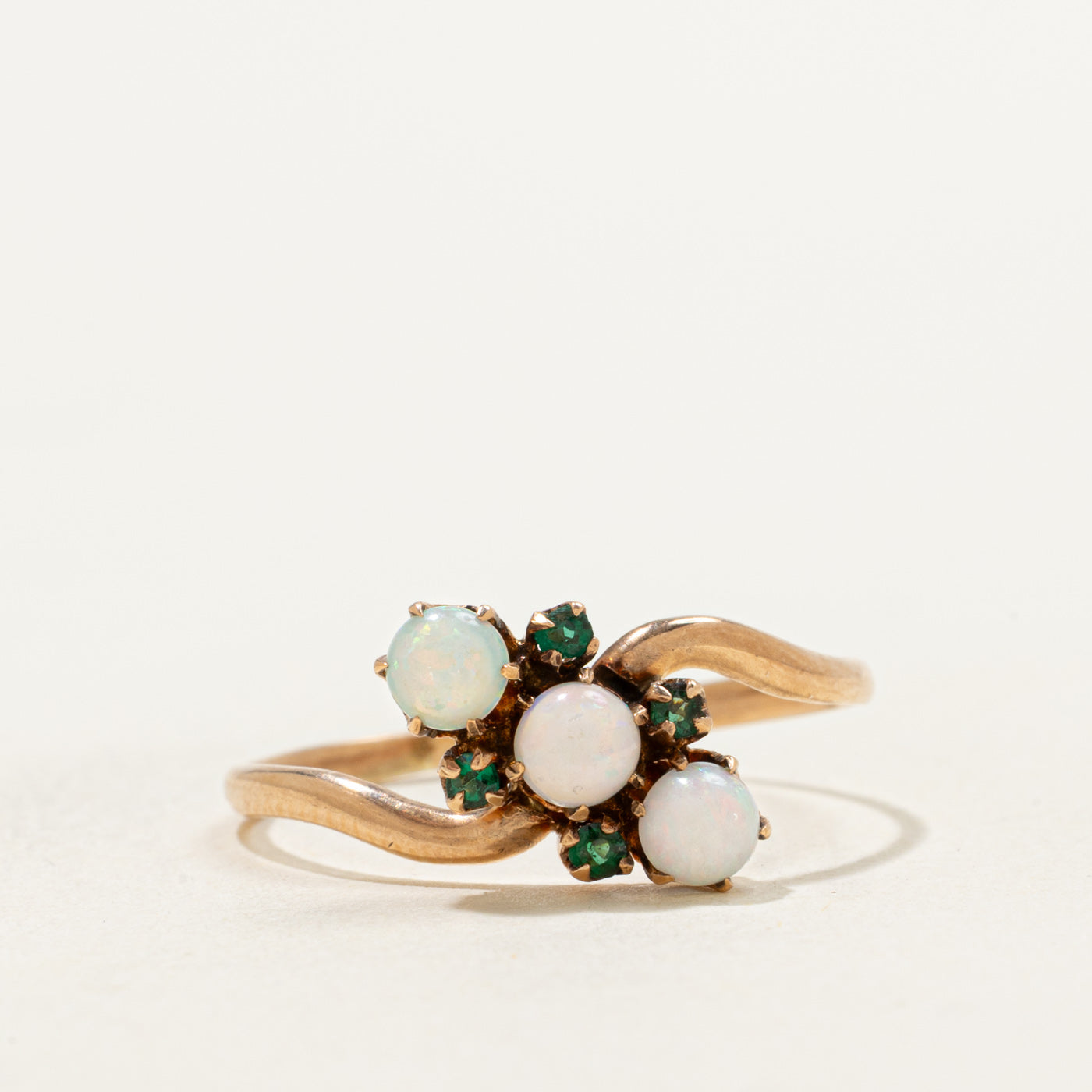 Antique Diagonal Opal & Garnet Cluster Bypass Ring | 0.78 ctw | SZ 8.5