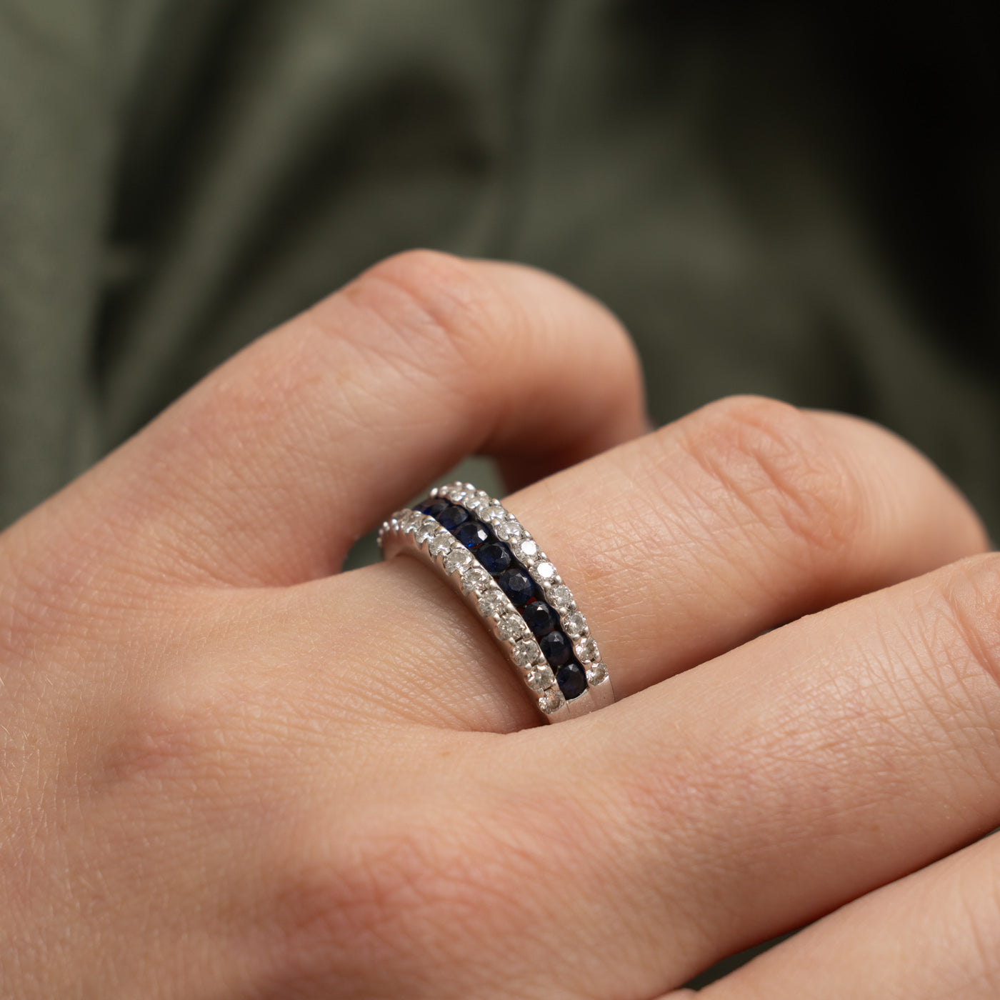14k Multi Row Sapphire & Diamond Band | 0.75ctw, 0.80ctw | 6.35mm | SZ 7.75