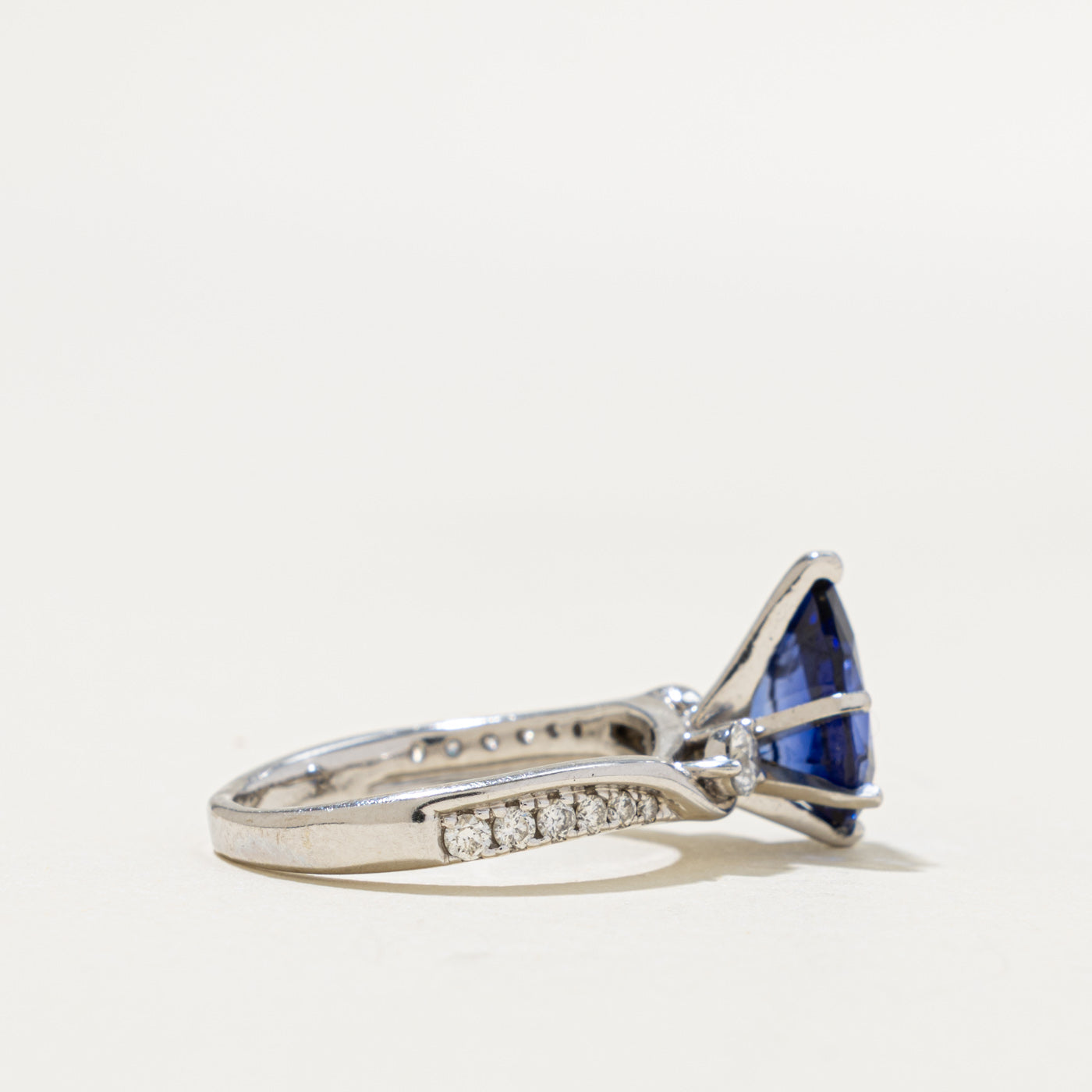 14k Pear Cut Synthetic Sapphire & Diamond Accented Ring | 2.50ct, 0.36ctw | SZ 6