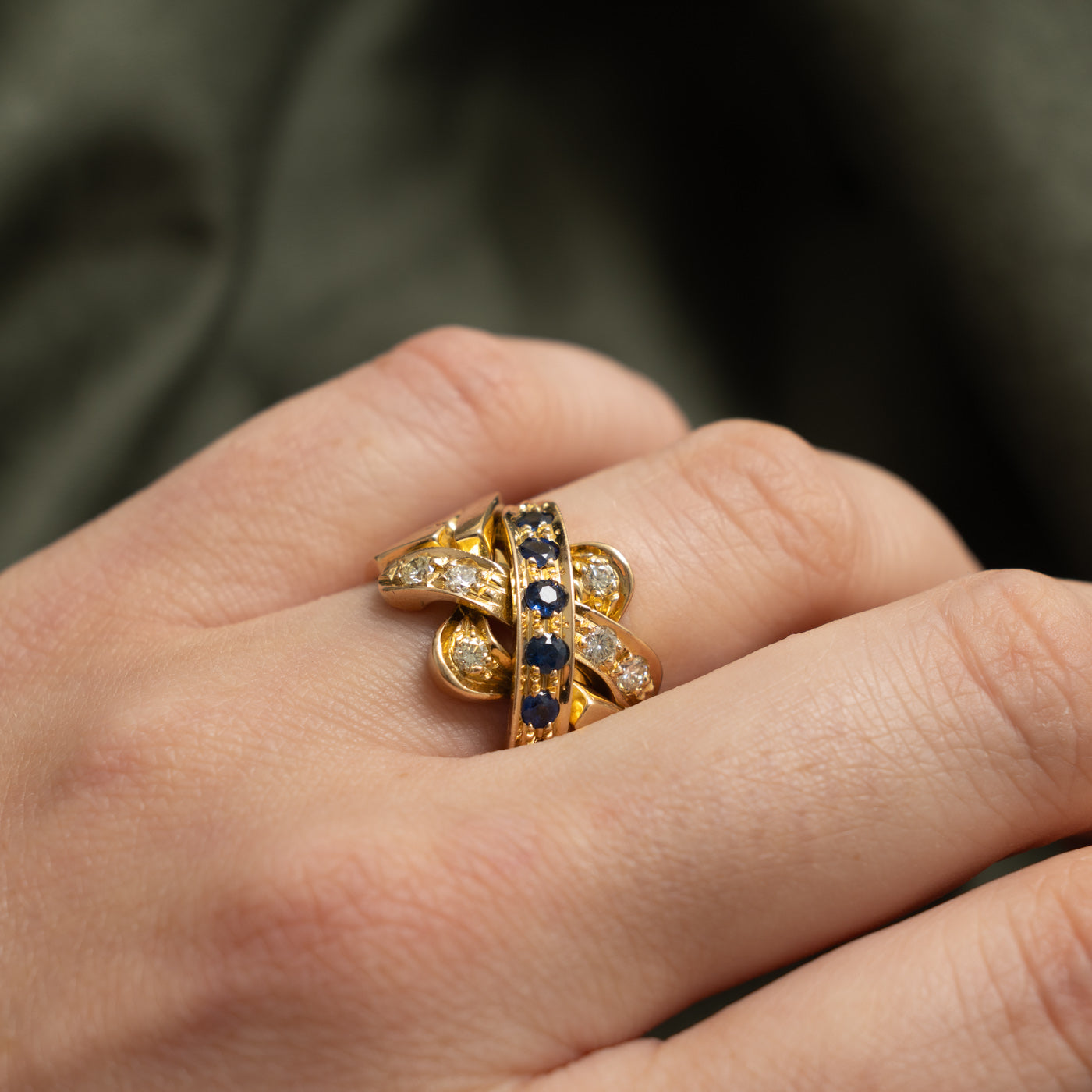 14k Multi Row Sapphire & Diamond Puzzle Ring | 0.40ct, 0.30ctw | SZ 8.5