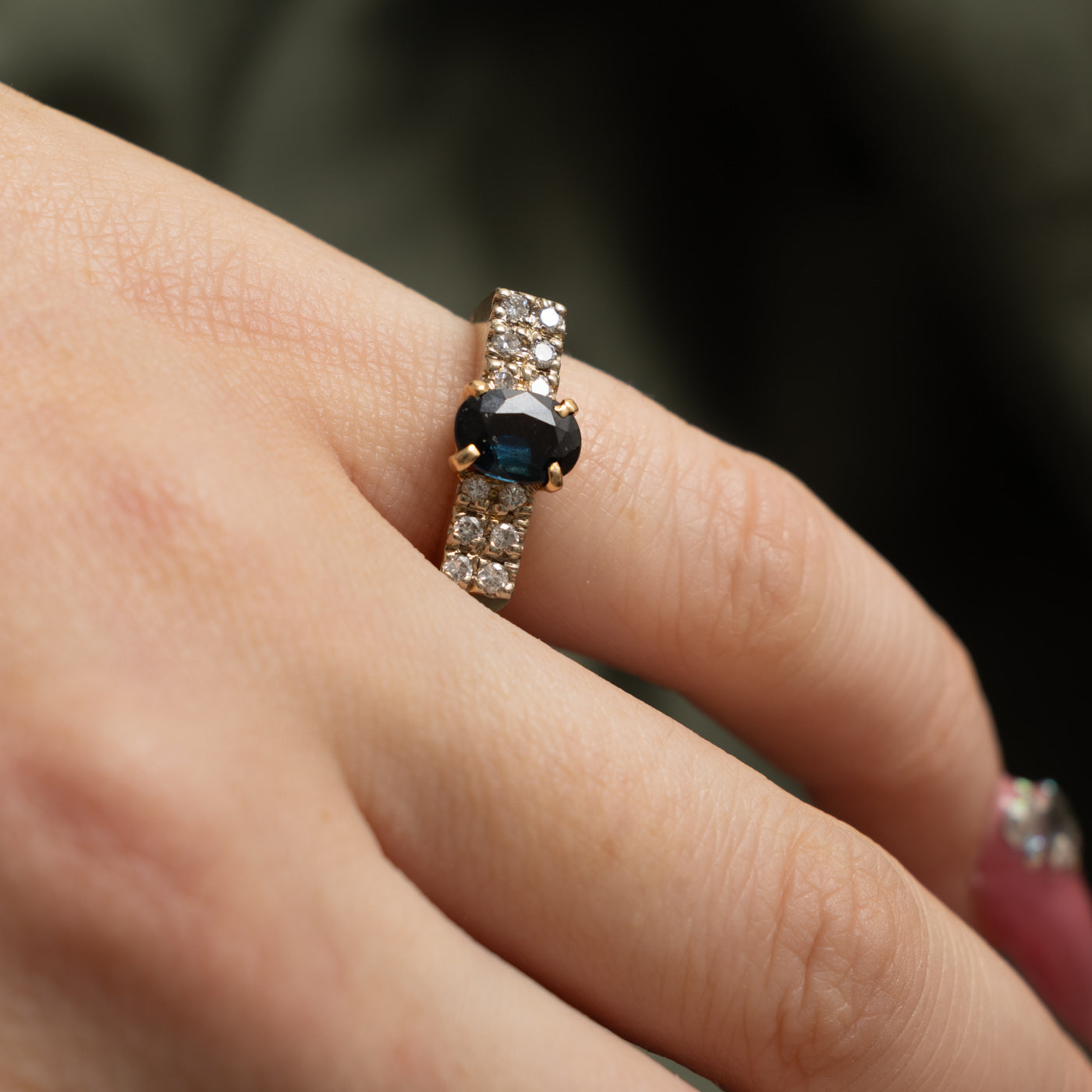 14k Oval Cut Sapphire & Diamond Accented Ring | 1.00ct, 0.24ctw | SZ 4.75
