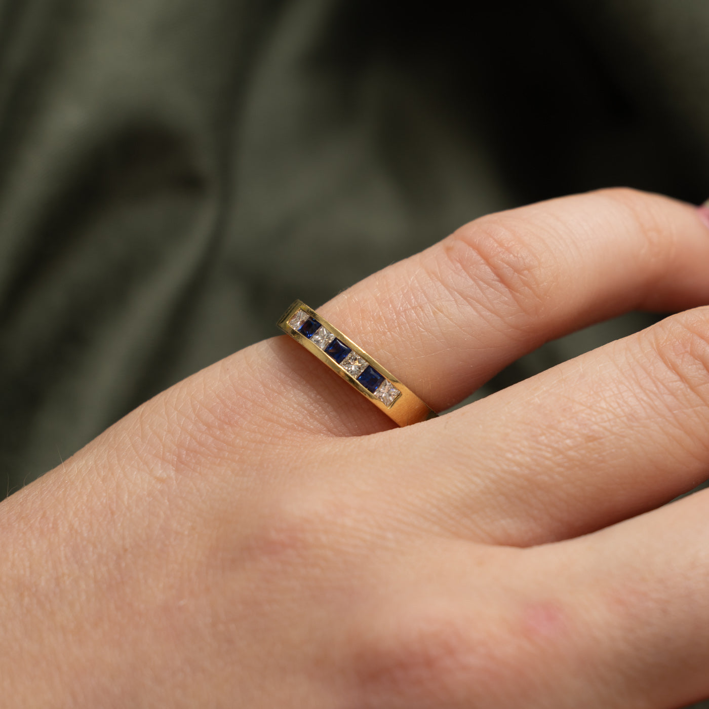 18k Semi Eternity Princess Cut Sapphire & Diamond Band | 0.20ctw, 0.20ctw | 3.45mm | SZ 5.75