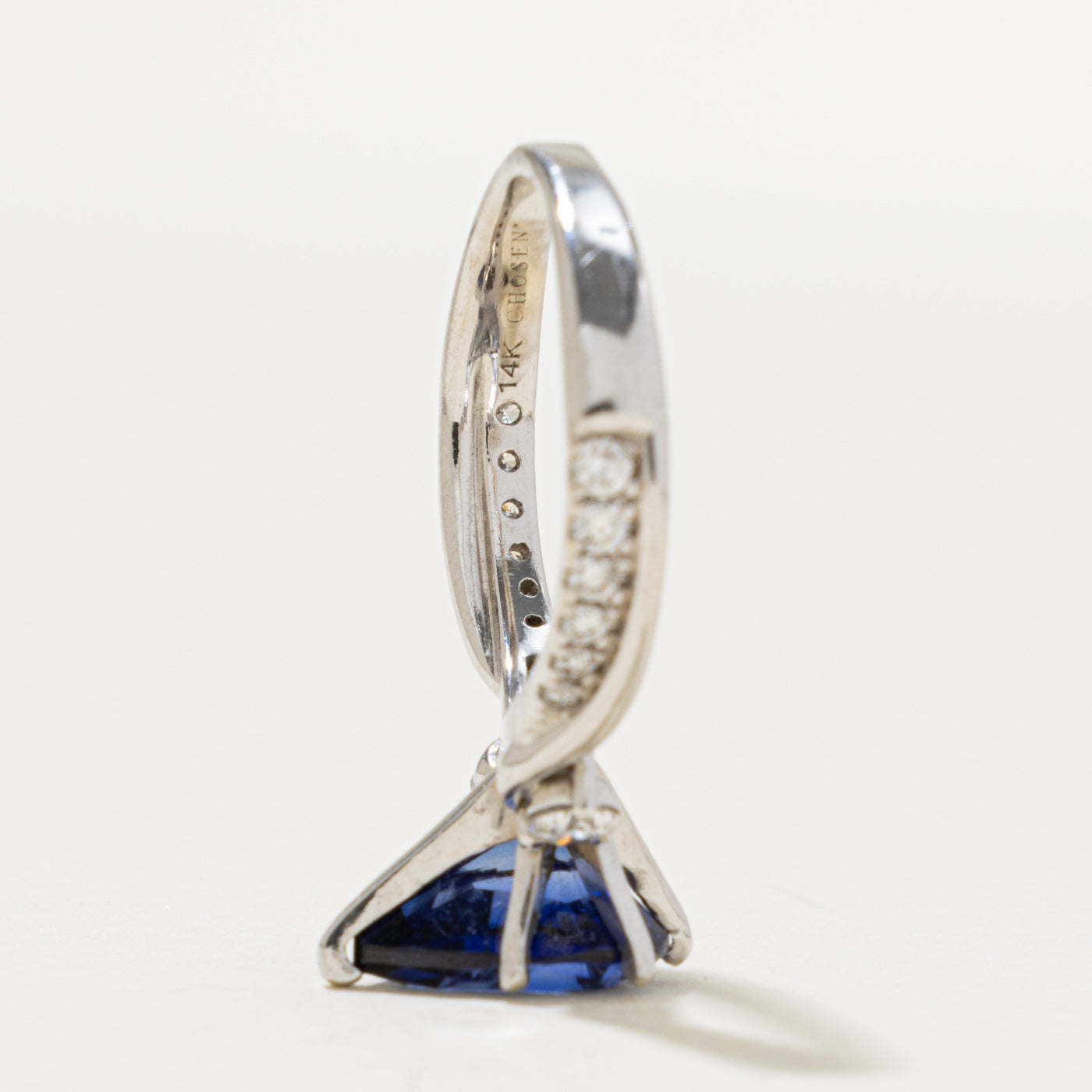 14k Pear Cut Synthetic Sapphire & Diamond Accented Ring | 2.50ct, 0.36ctw | SZ 6
