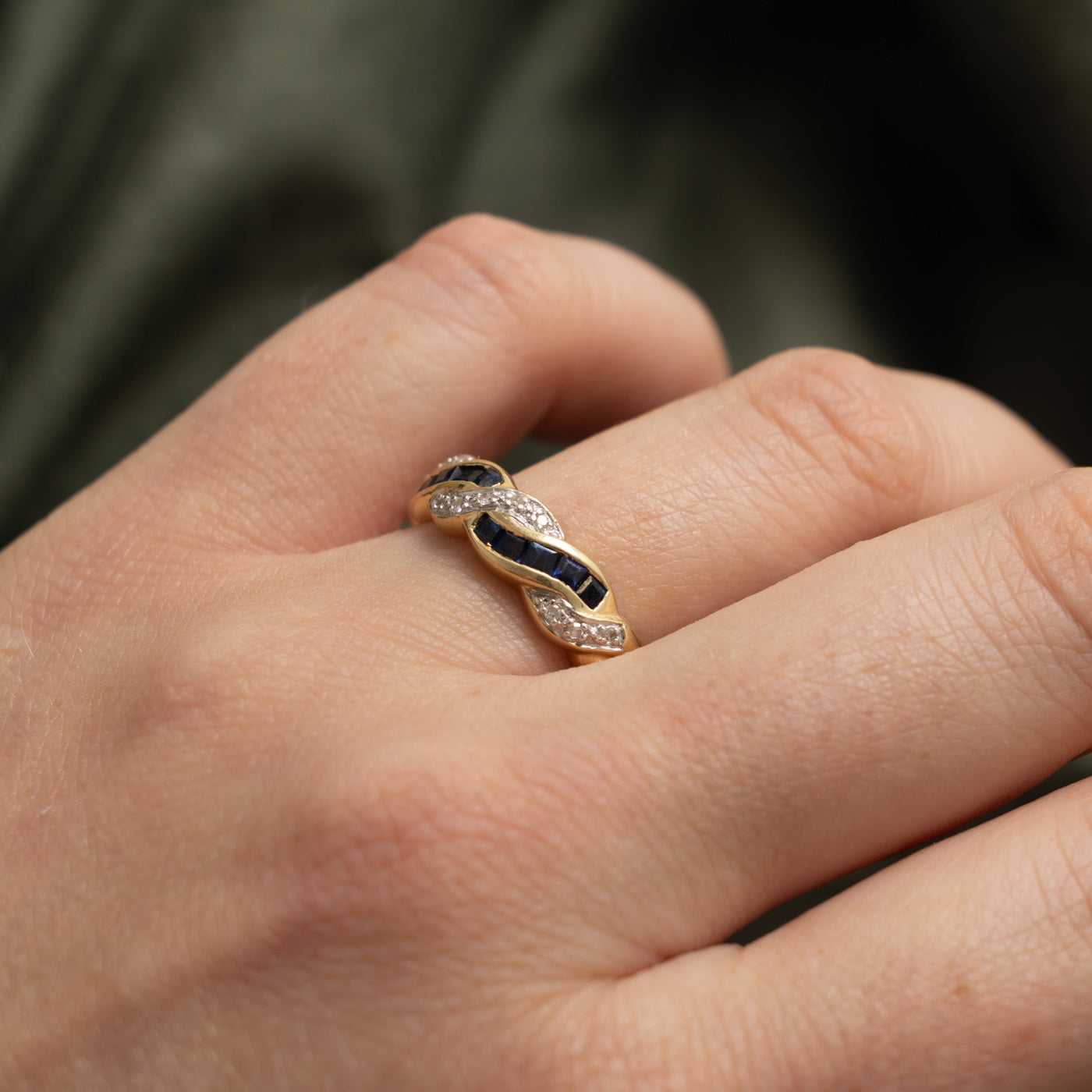 14k Semi Eternity Sapphire & Diamond Twisted Ring | 0.40ct, 0.06ctw | SZ 8.25