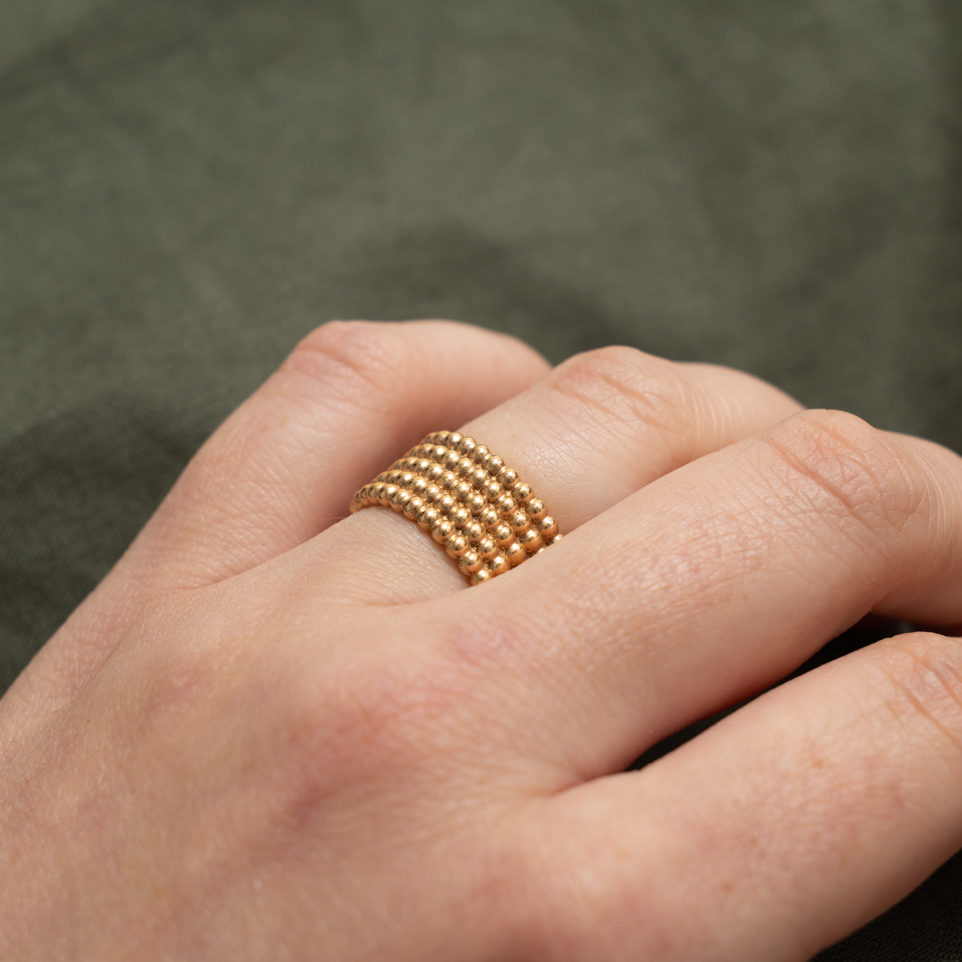 18k Rose Gold Bead Textured Band | 9.75mm | SZ 5.25