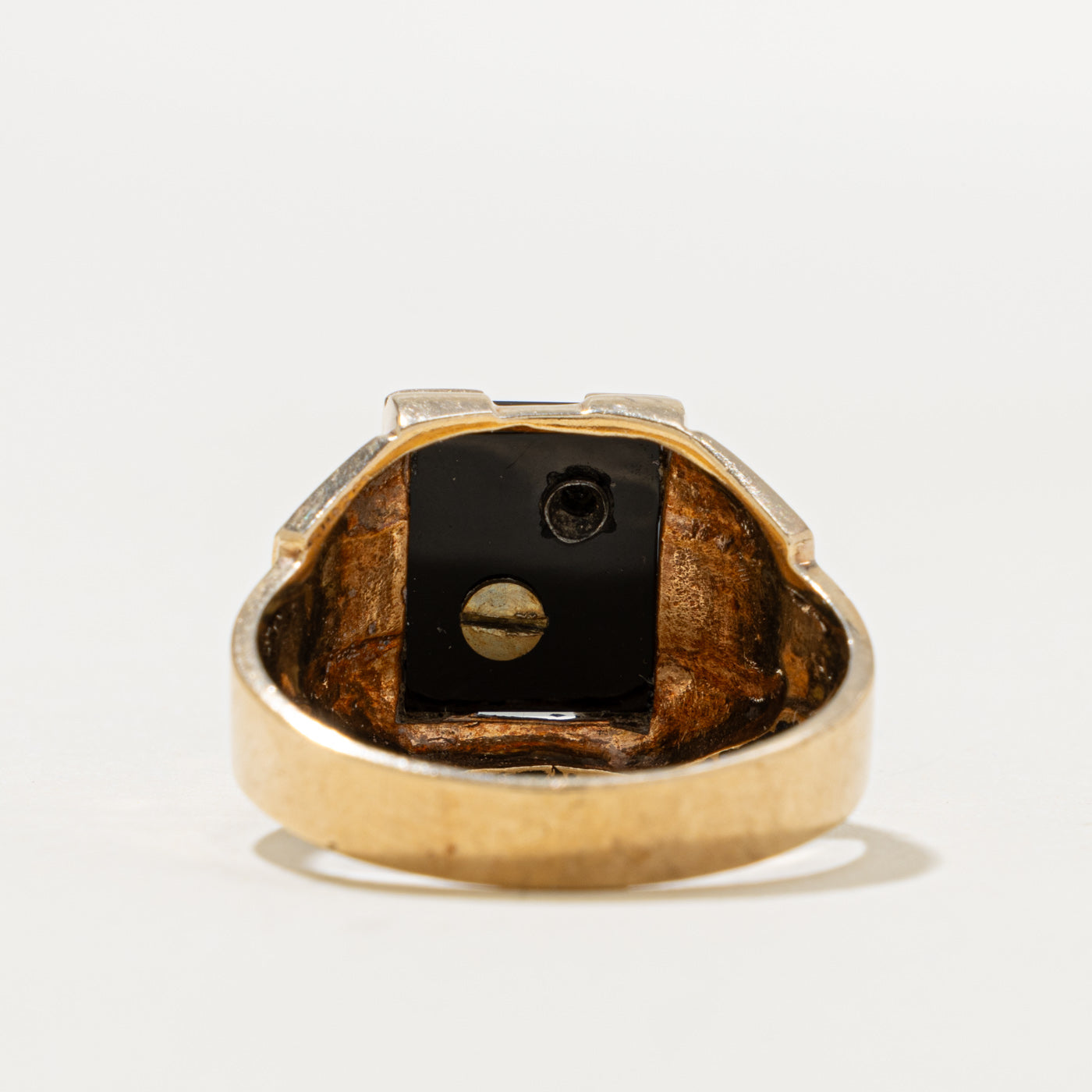 10k Onyx & Diamond "D" Initial Signet Ring | 3.60ct, 0.02ct | SZ 10.75