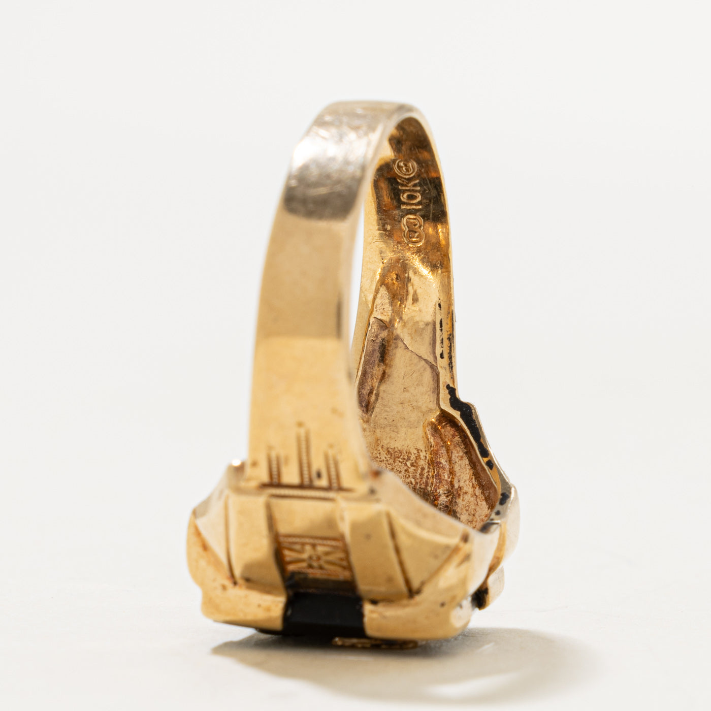 10k Onyx & Diamond "D" Initial Signet Ring | 3.60ct, 0.02ct | SZ 10.75