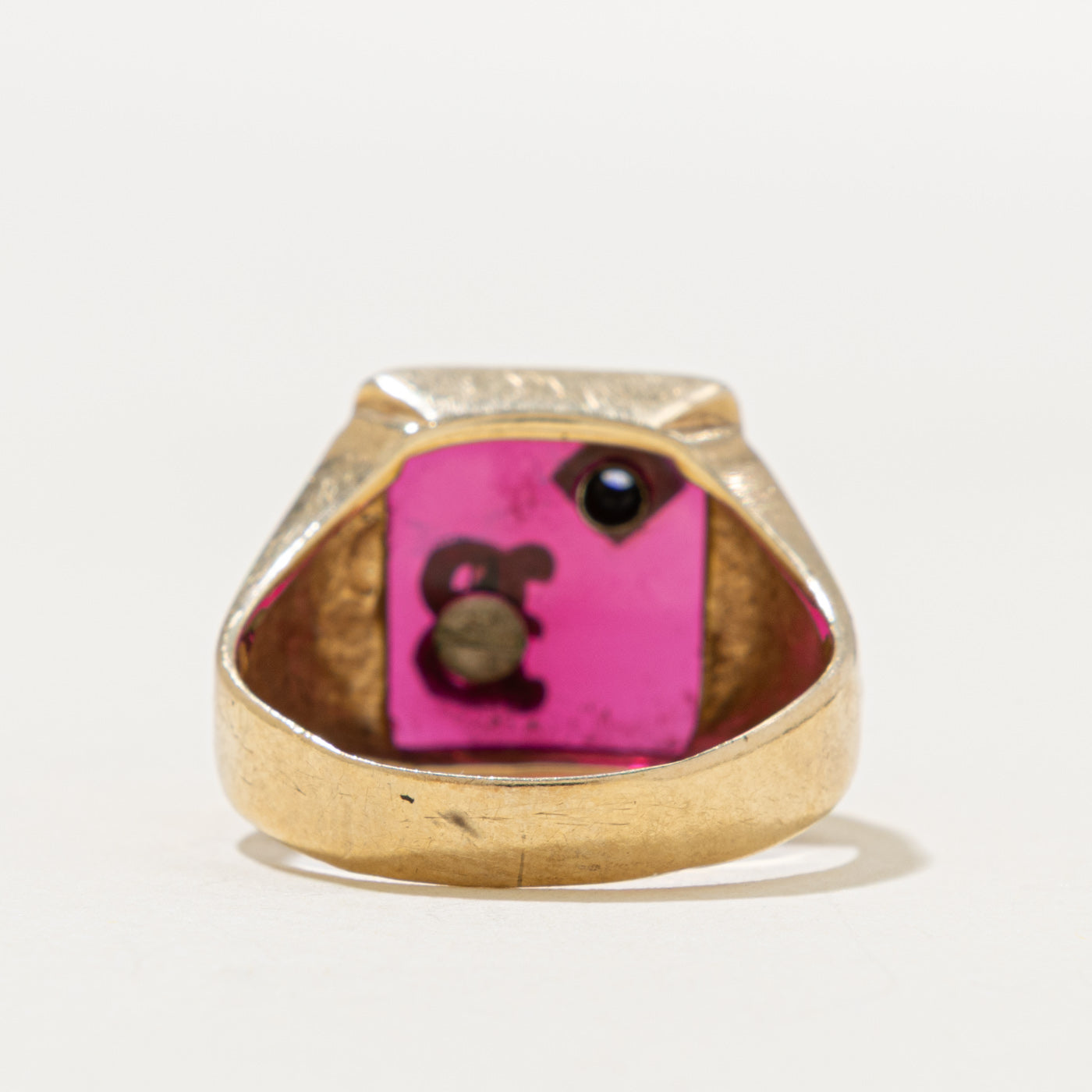 10k Synthetic Ruby & Diamond "B" Initial Signet Ring | 7.30ct, 0.01ct | SZ 8.5