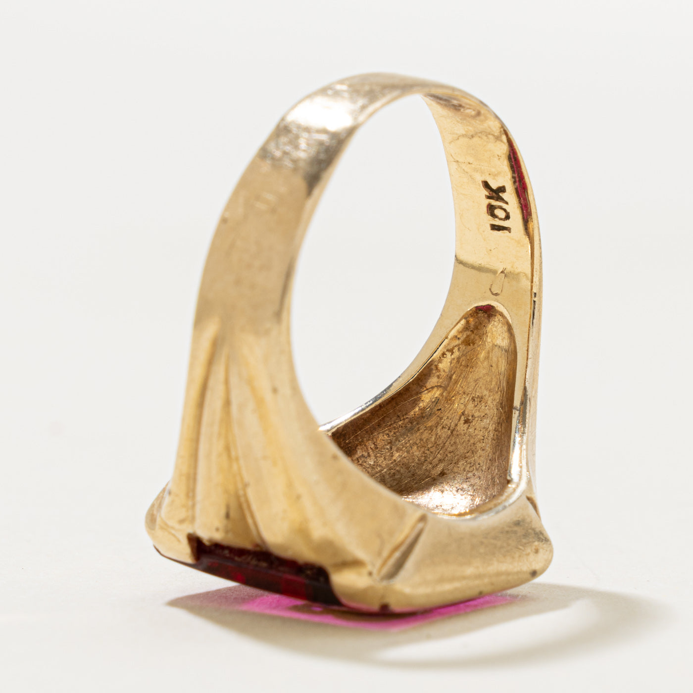 10k Synthetic Ruby & Diamond "B" Initial Signet Ring | 7.30ct, 0.01ct | SZ 8.5