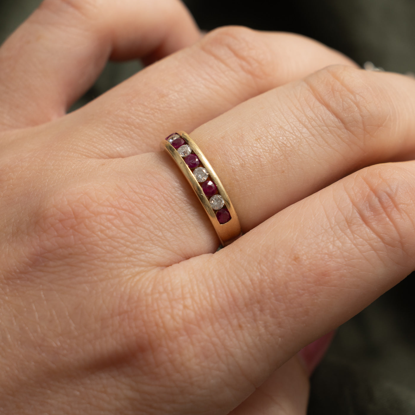 14k Semi Eternity Ruby & Diamond Band | 0.30ctw, 0.20ctw | 4.45mm | SZ 6.75
